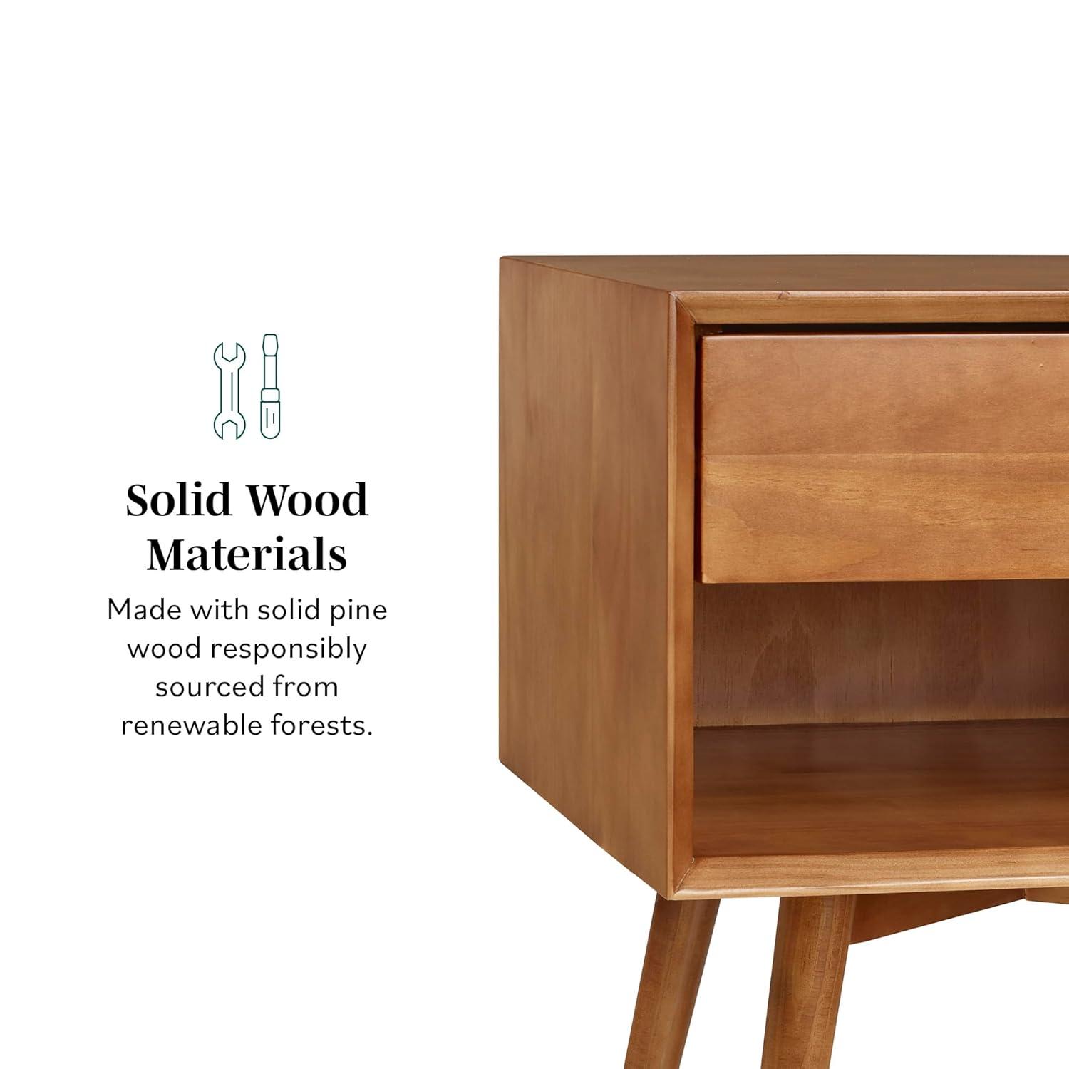 Mid-Century Natural Pine 1-Drawer Solid Wood Nightstand Set