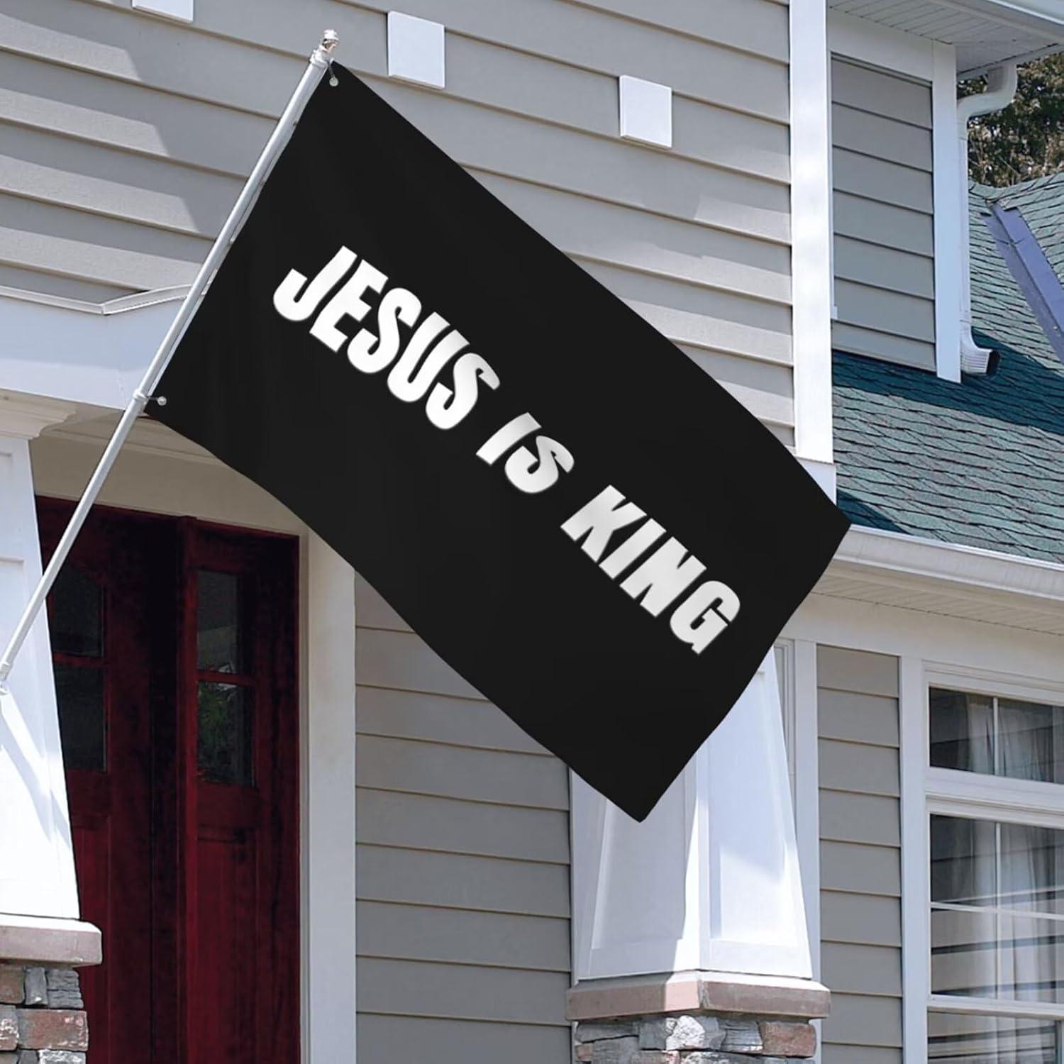 Jesus Is King Flag - Christian Jesus Flag - Outdoor Flags Hope Faith Over Fear - Easter Flags Decoration Gift - Indoor Wall Decoration - 3X5FT
