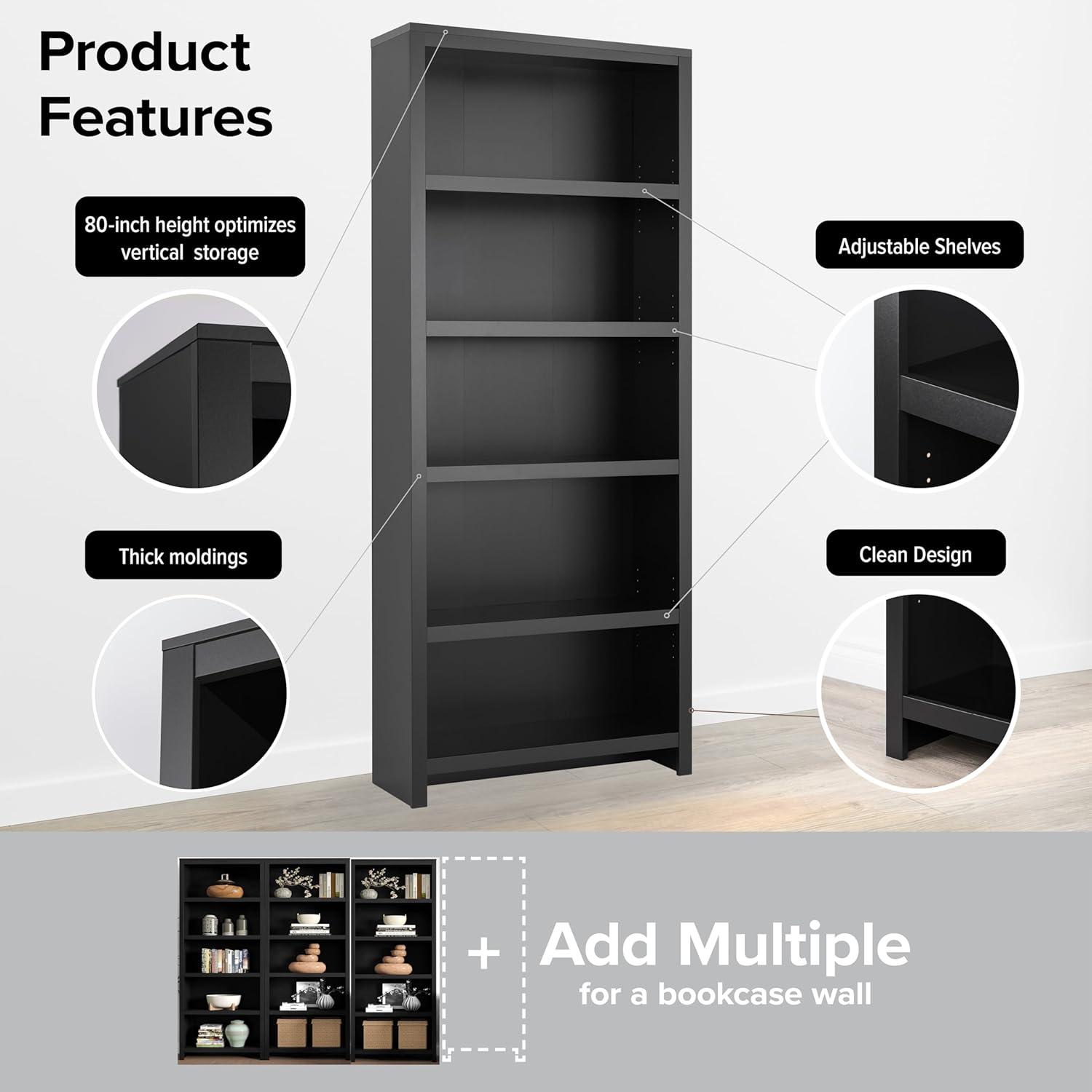 Prepac Tall 6-Shelf Bookcase, Drifted Gray