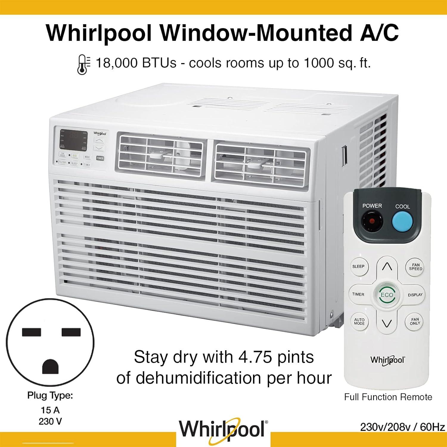 Whirlpool 18,000 BTU 230V Window-Mounted Air Conditioner with Remote Control