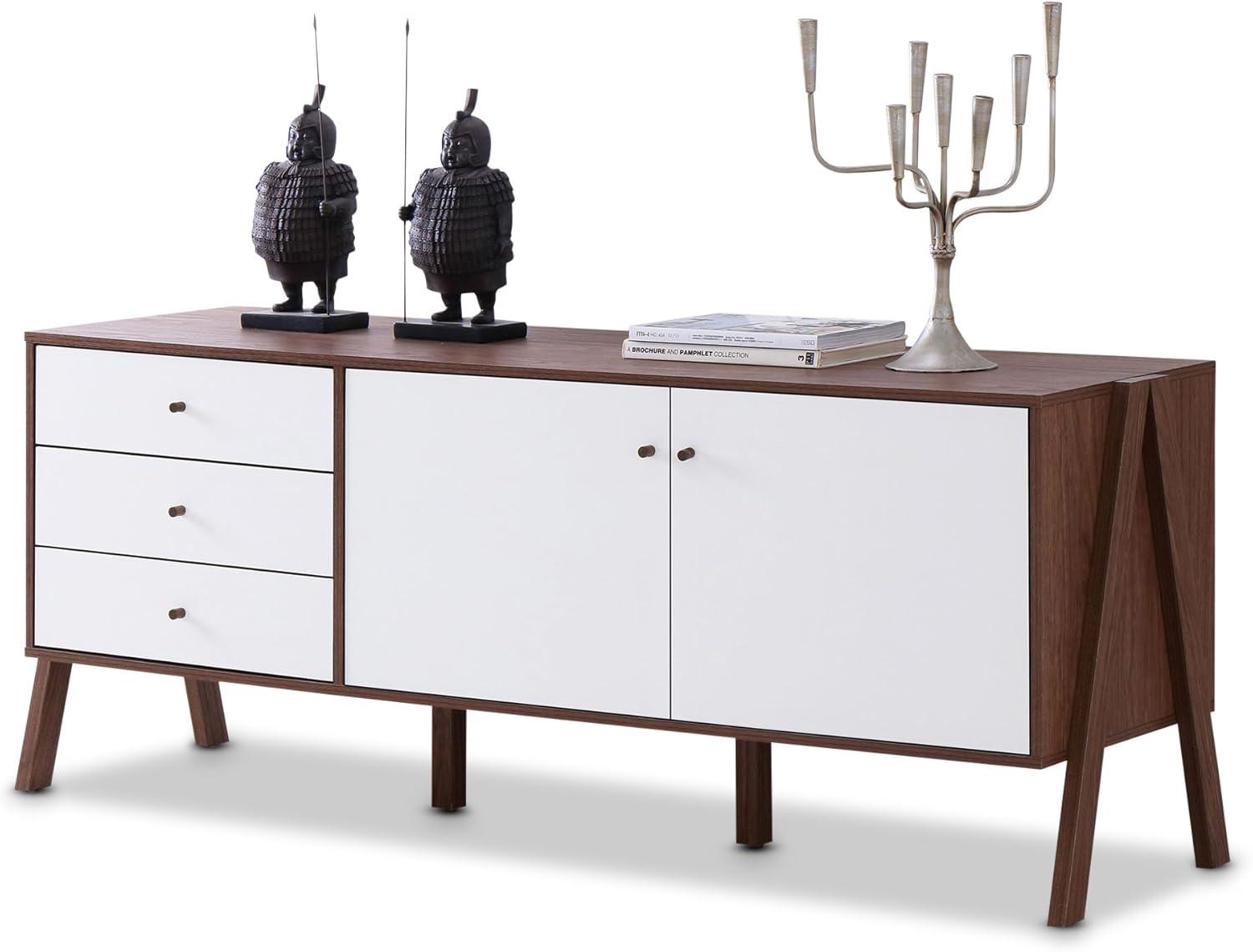 Harlow Mid-century Modern Scandinavian Style Wood Sideboard Storage Cabinet - Walnut/White - Baxton Studio