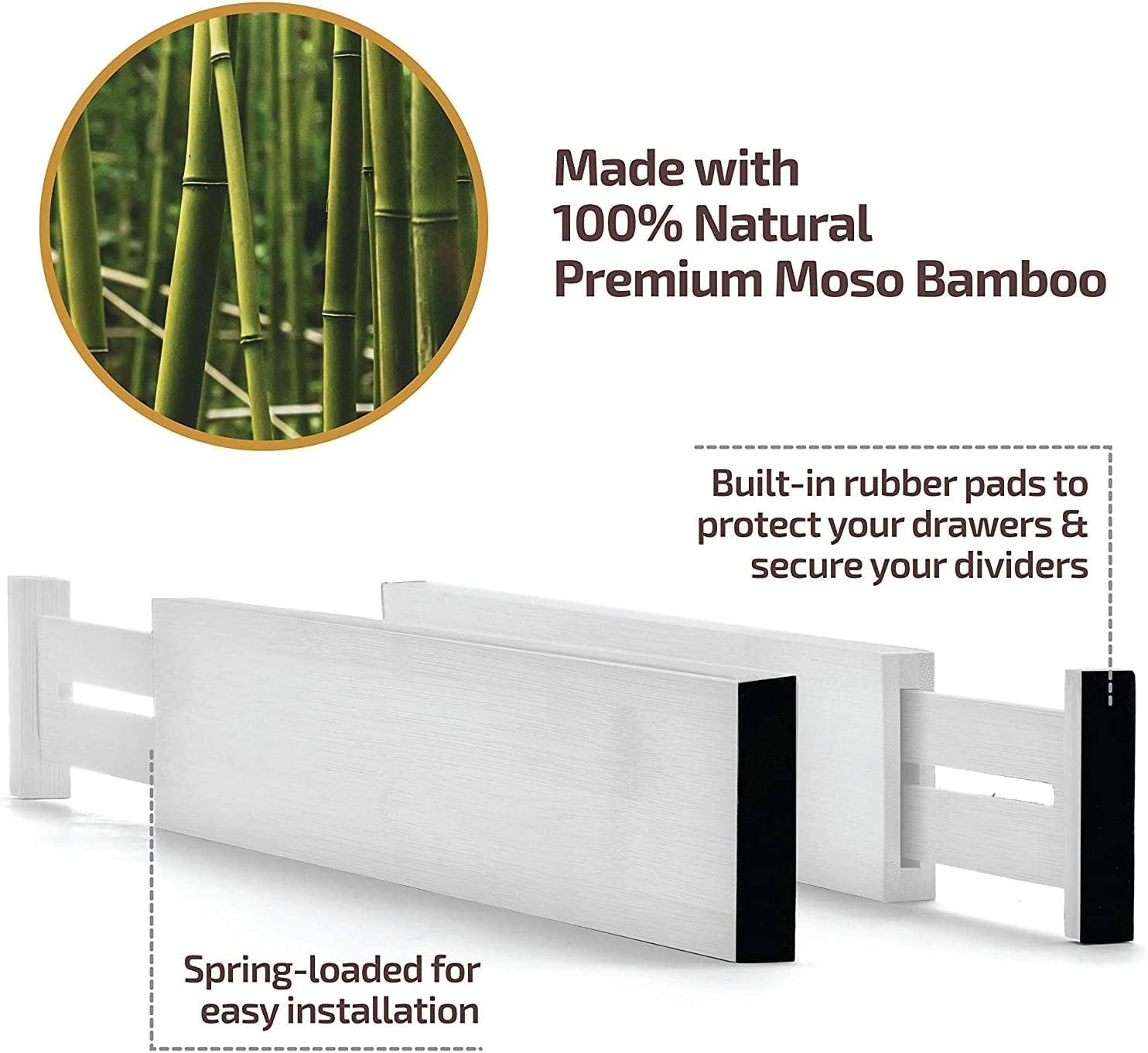 Adjustable White Bamboo Drawer Dividers 16-22" 4-Pack