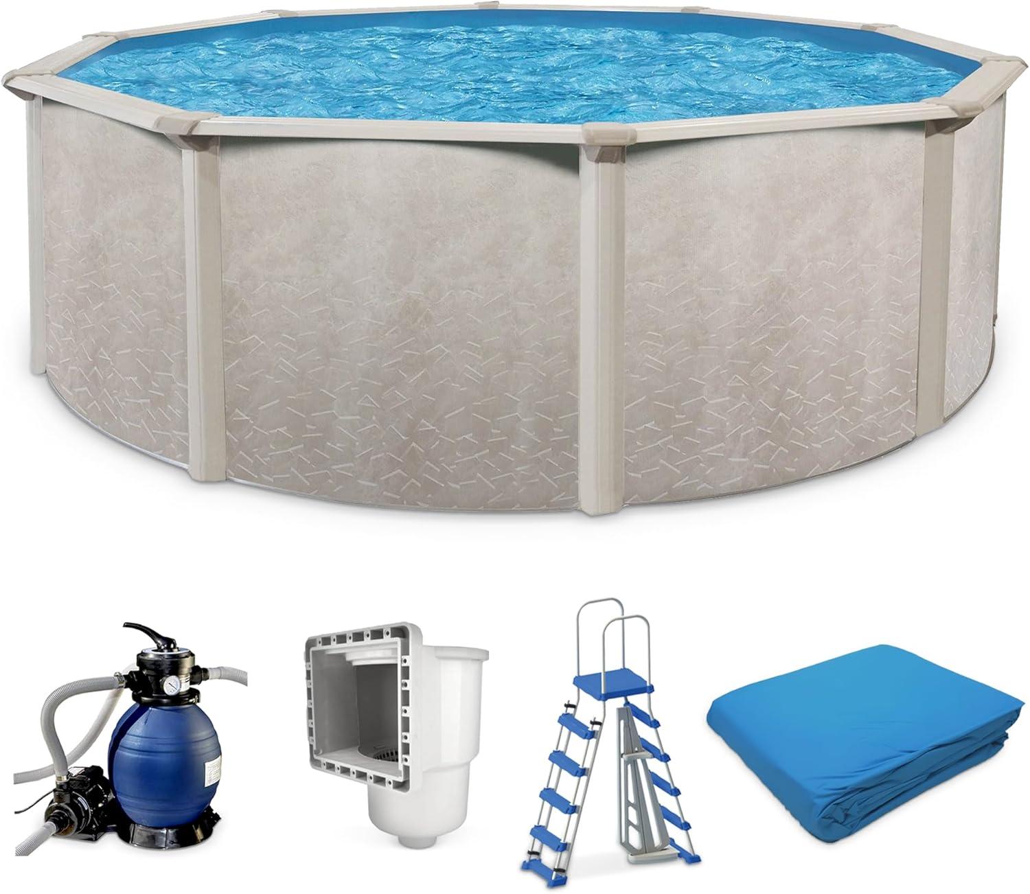 Aquarian Phoenix 18' x 52" Steel Frame Above-Ground Pool Kit, DIY Family Size Backyard Pool with Sand Filter Pump, Ladder, Liner, & Thru-Wall Skimmer