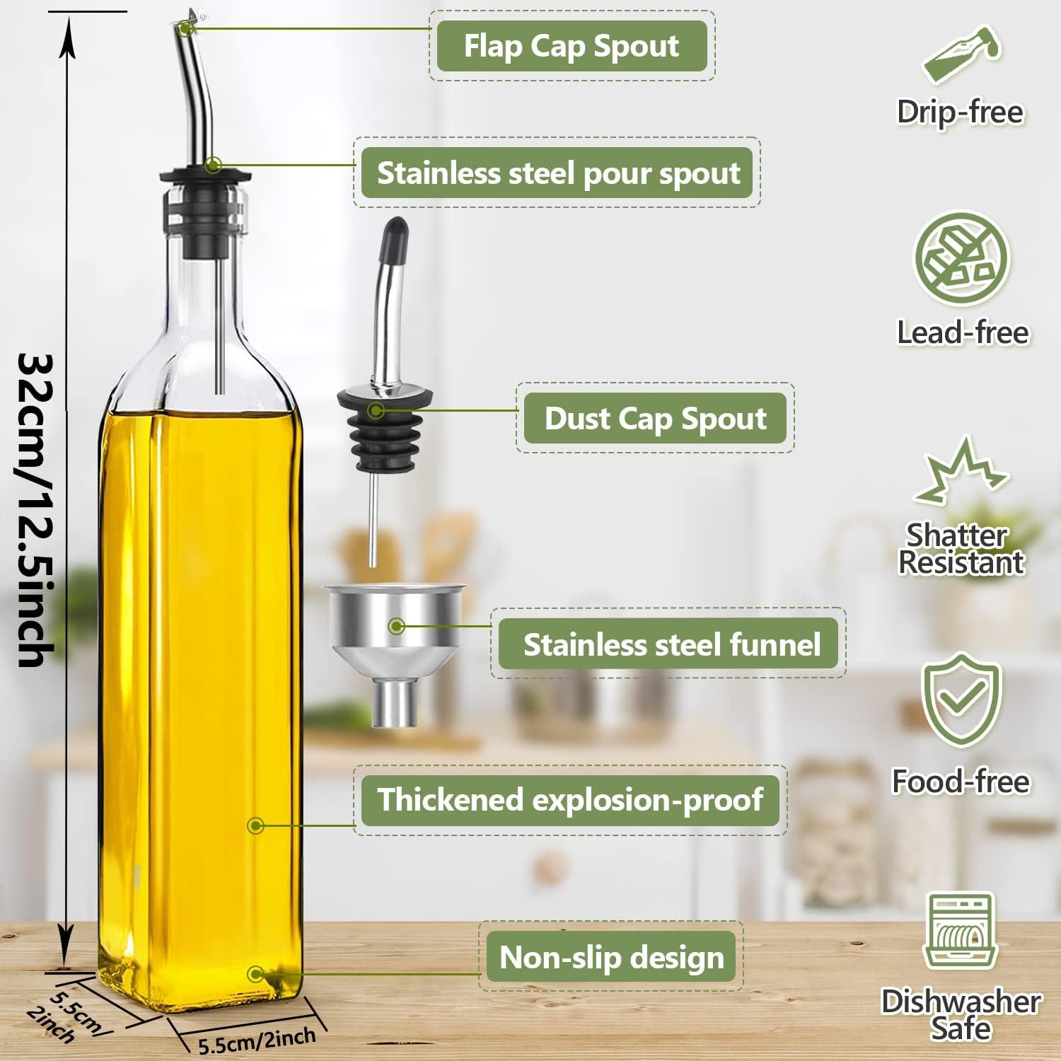 17oz Clear Glass Olive Oil Dispenser Bottle with Stainless Steel Pourers