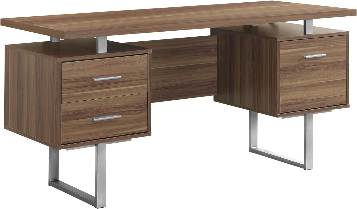 Contemporary Walnut Home Office Desk with Drawers and Filing Cabinet, 60"