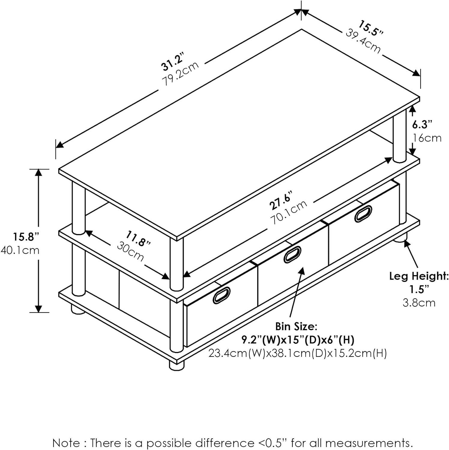 French Oak Gray Rectangular Coffee Table with Storage Bins