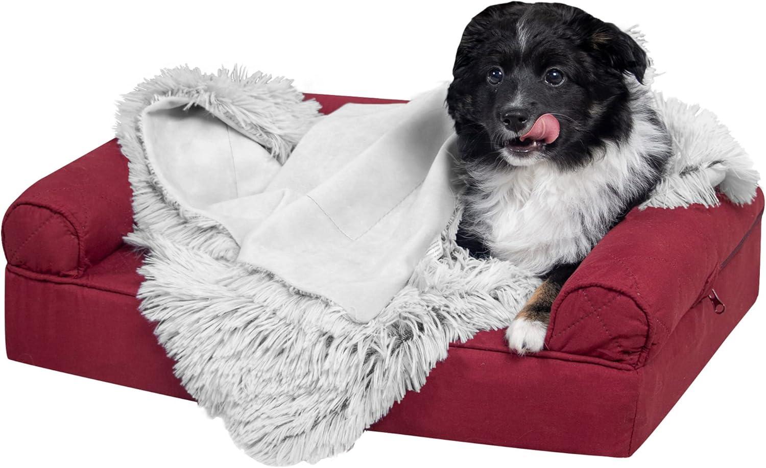 QUALITY FLOORING INC. Waterproof Throw Blanket For Dogs & Indoor Cats, Washable - Shaggy Plush Calming Long Faux Fur & Velvet Dog Blanket