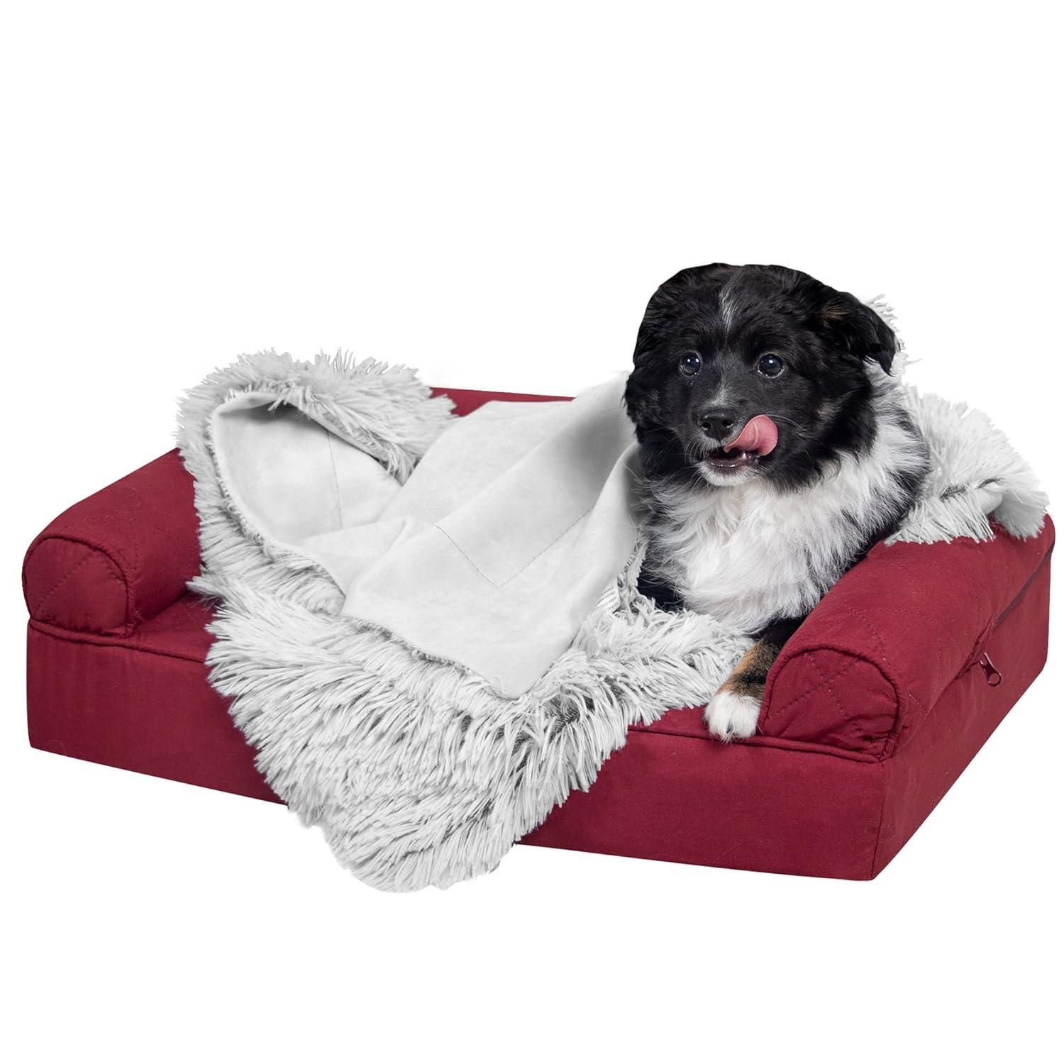 QUALITY FLOORING INC. Waterproof Throw Blanket For Dogs & Indoor Cats, Washable - Shaggy Plush Calming Long Faux Fur & Velvet Dog Blanket