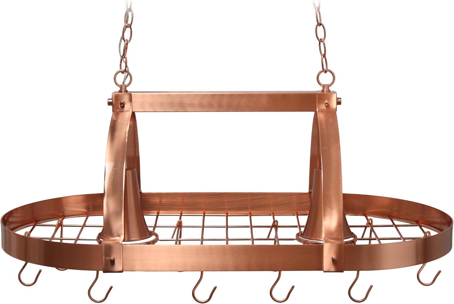 Copper Finish 2-Light Kitchen Pot Rack with Downlights