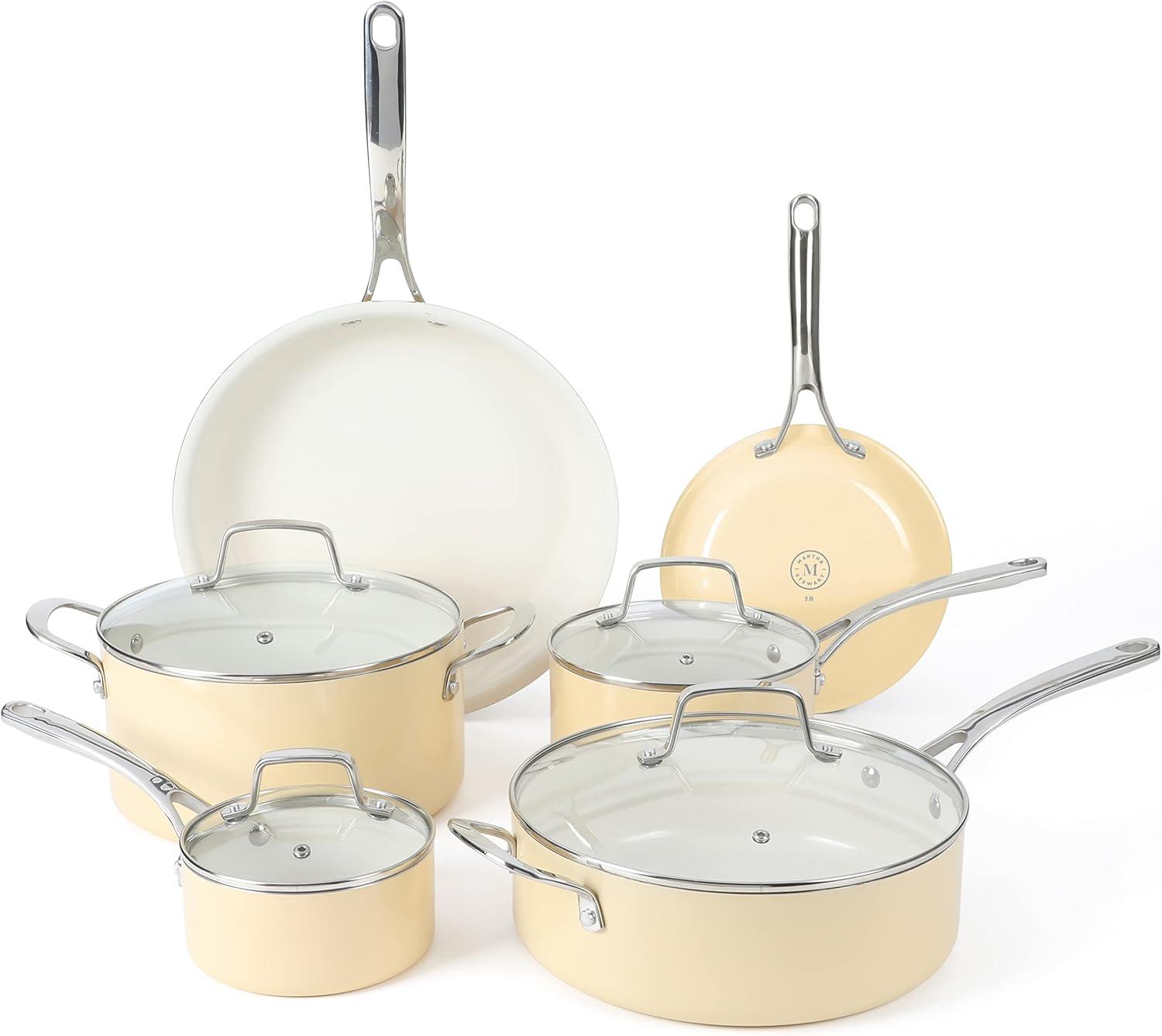 Cream Aluminum Nonstick 10-Piece Cookware Set