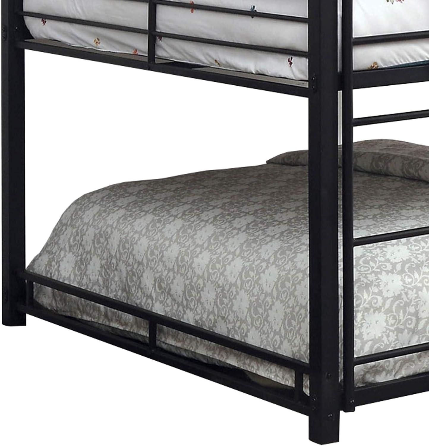 Benjara Industrial Style Queen Triple Decker Bunk Bed with Ladder, Black