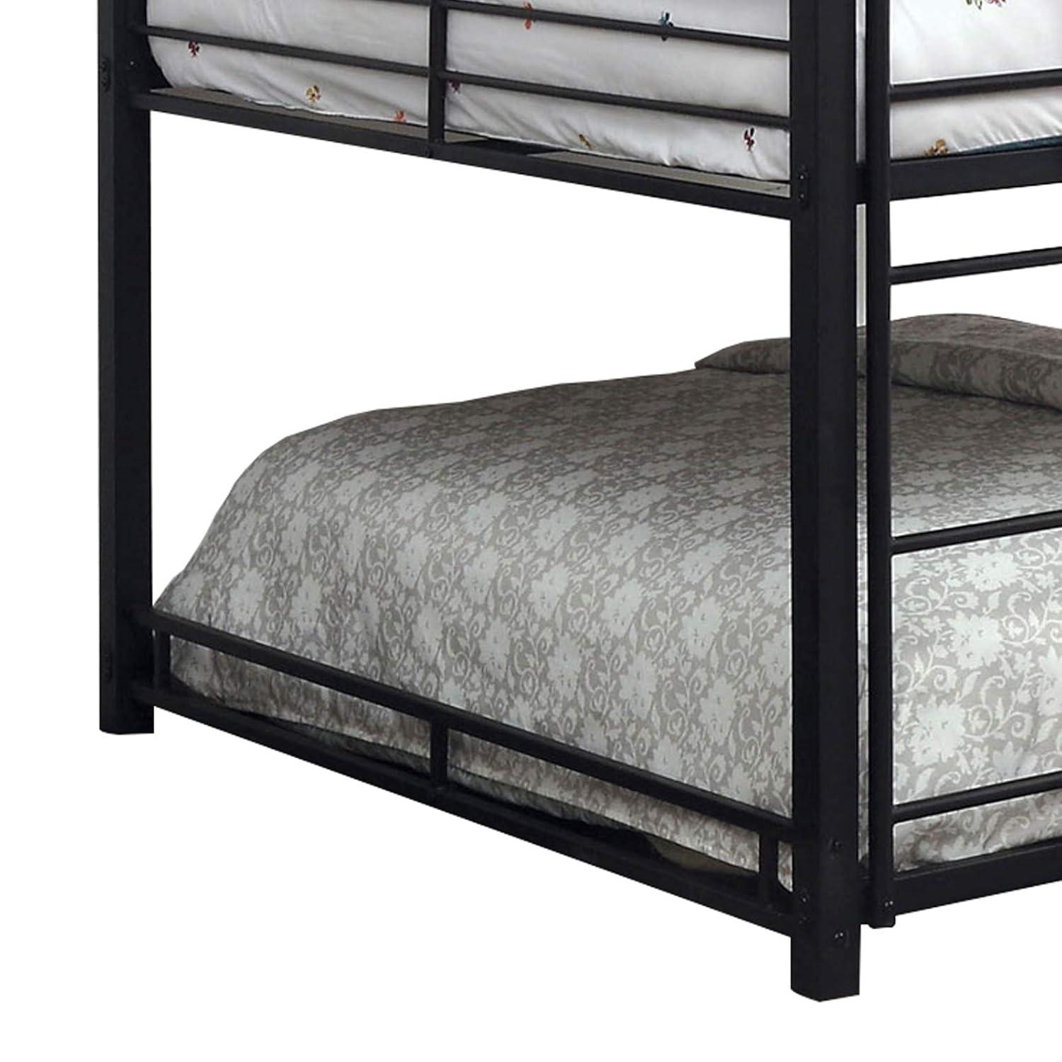 Benjara Industrial Style Queen Triple Decker Bunk Bed with Ladder, Black