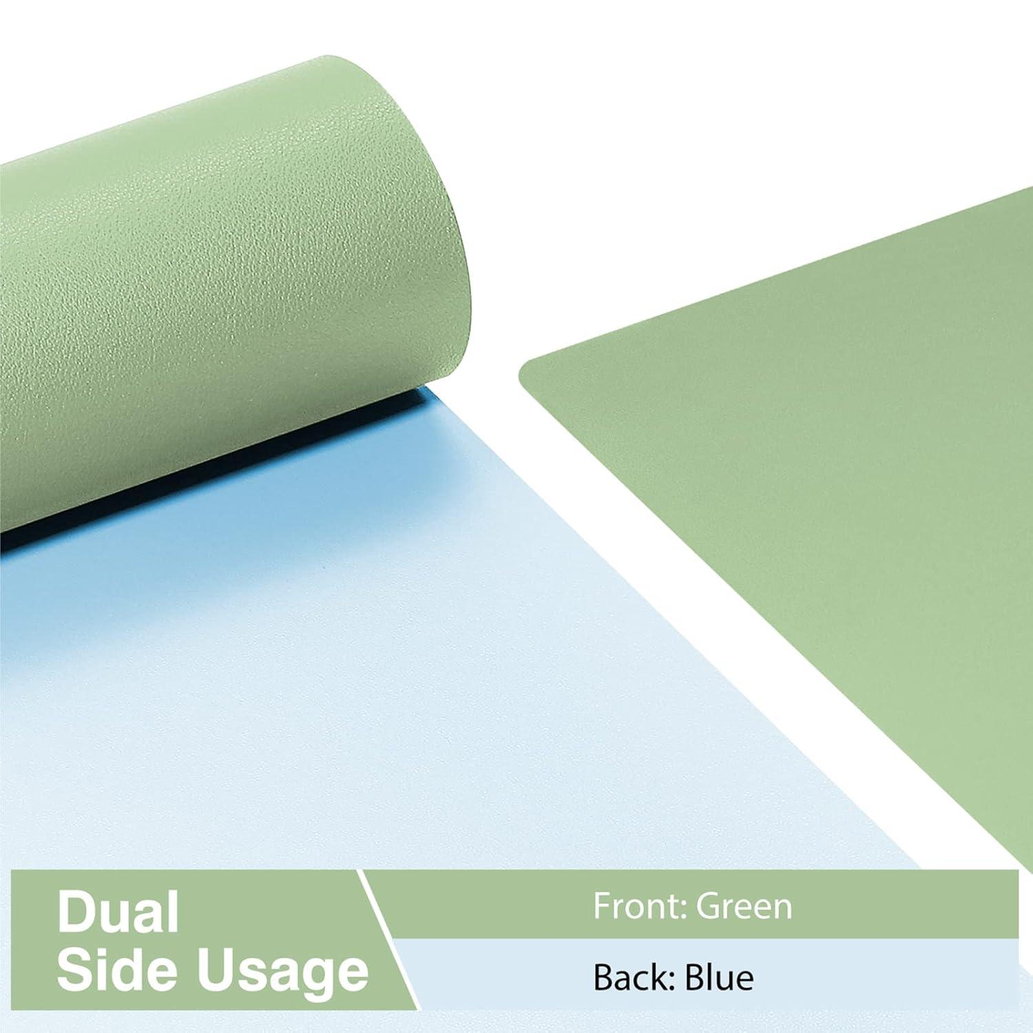 TOWWI Dual Sided Desk Pad, 24" x 14" PU Leather Desk Mat, Waterproof Desk Blotter Protector Mouse Pad (Dark Green/Light Green)