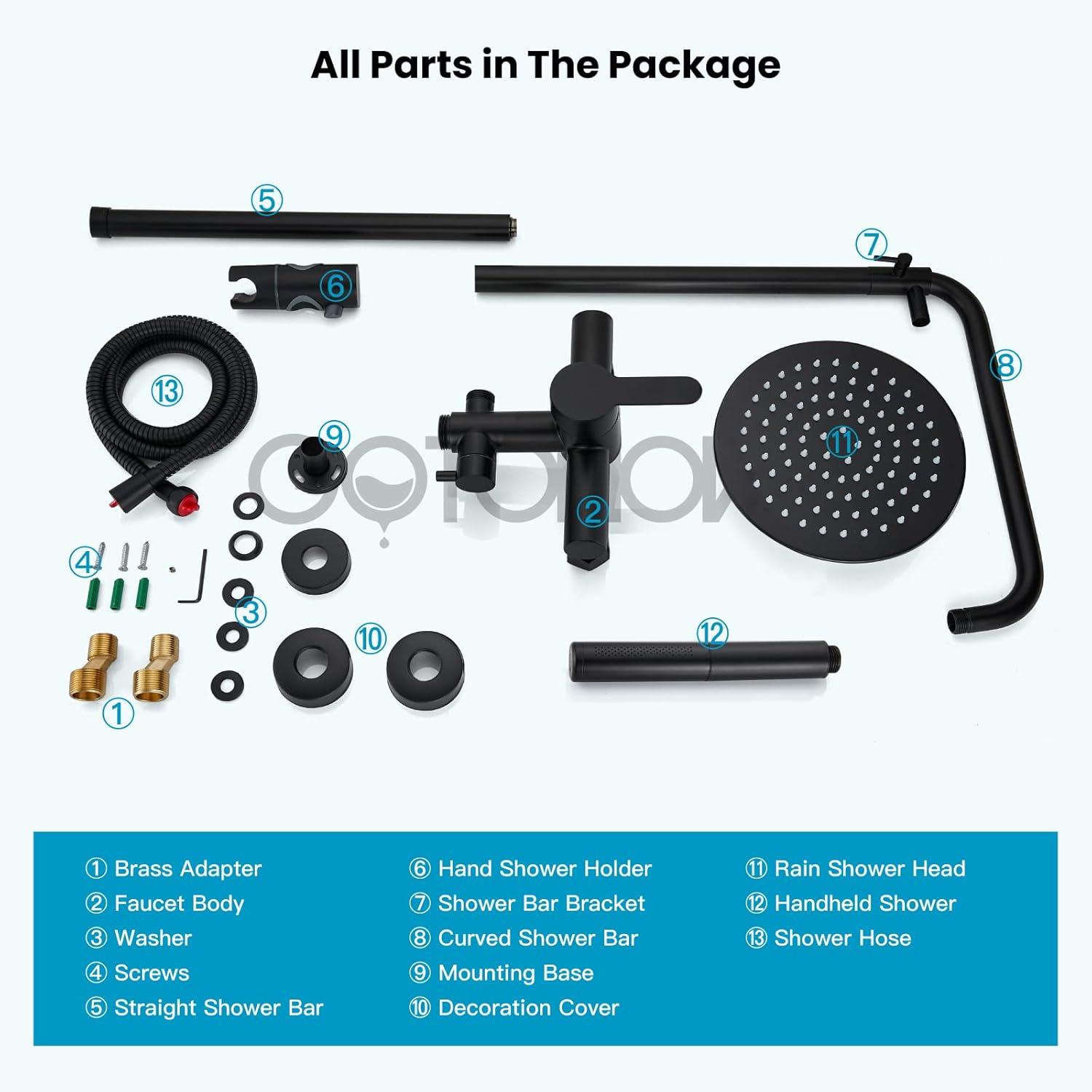 gotonovo Matte Black Outdoor Shower Fixture Rainfall Single Handle Shower System Set High Pressure Wall Mount 2 Dual Function 8 Inch Shower Head and Handheld Spray SUS304 Shower Faucet Combo