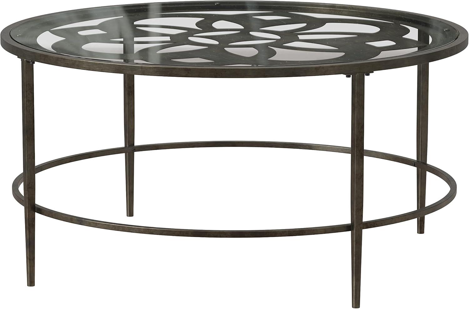 Marsala Traditional Round Metal Coffee Table with Glass Top