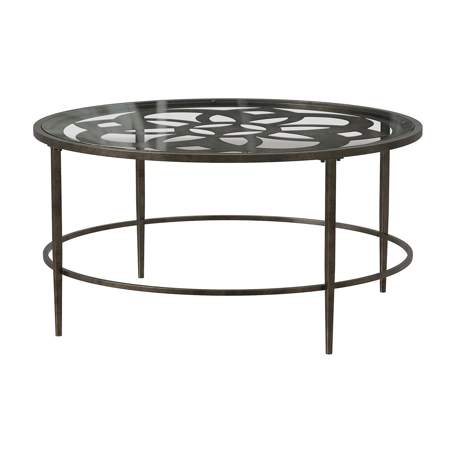 Hillsdale Furniture Marsala Glass-Top Metal Coffee Table, Gray with Brown Rub