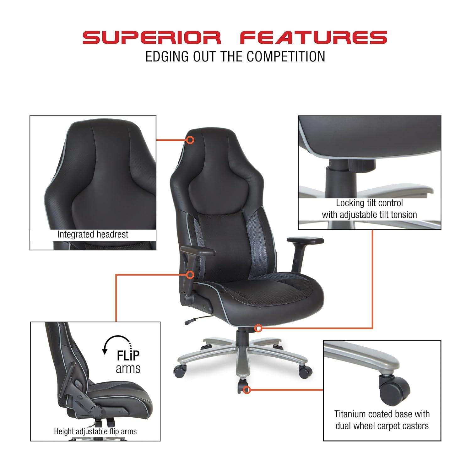 Big & Tall Bonded Leather Gaming Chair in Gray Mesh