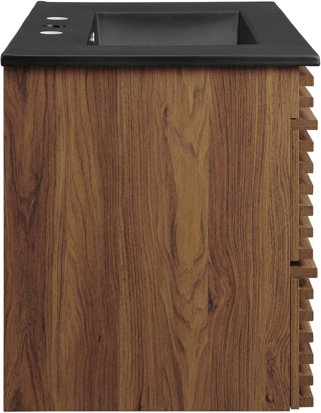 Modway Render Modern Wood Wall-Mount Bathroom Vanity in Walnut/Black