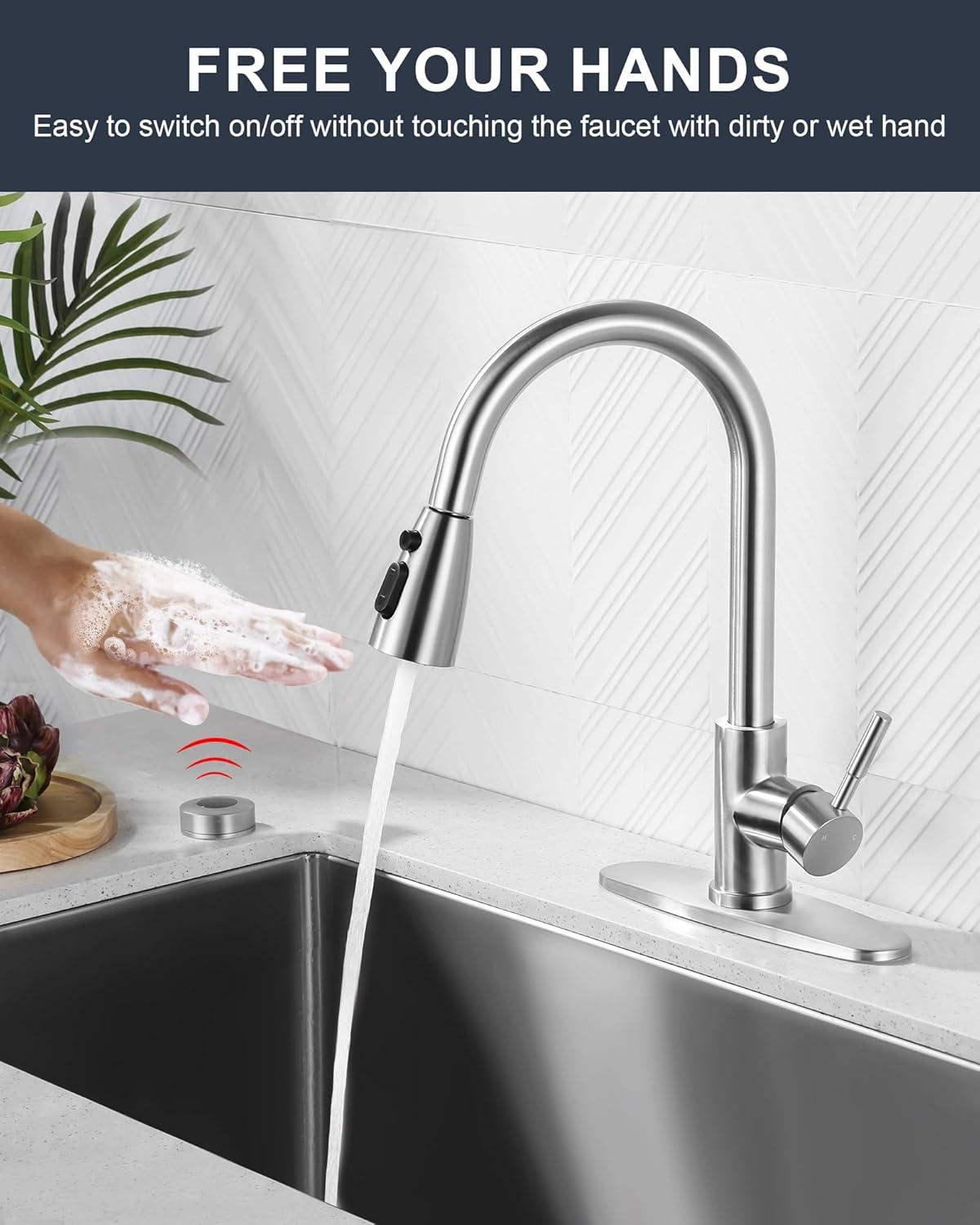 ARCORA Automatic Smart Mobile Motion Sensor Kitchen Sink Faucet with 3 Modes Pull-Down Sprayer AR7100301-MS