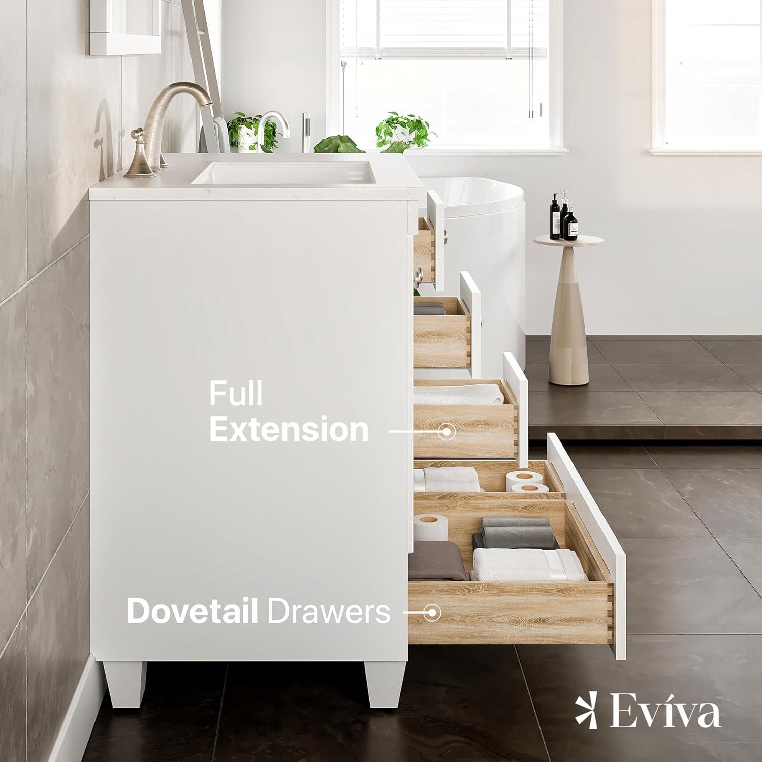 Eviva Happy 28"W x 18"D White Bathroom Vanity with White Carrara Quartz Vanity Top and Rectangular Undermount Sink