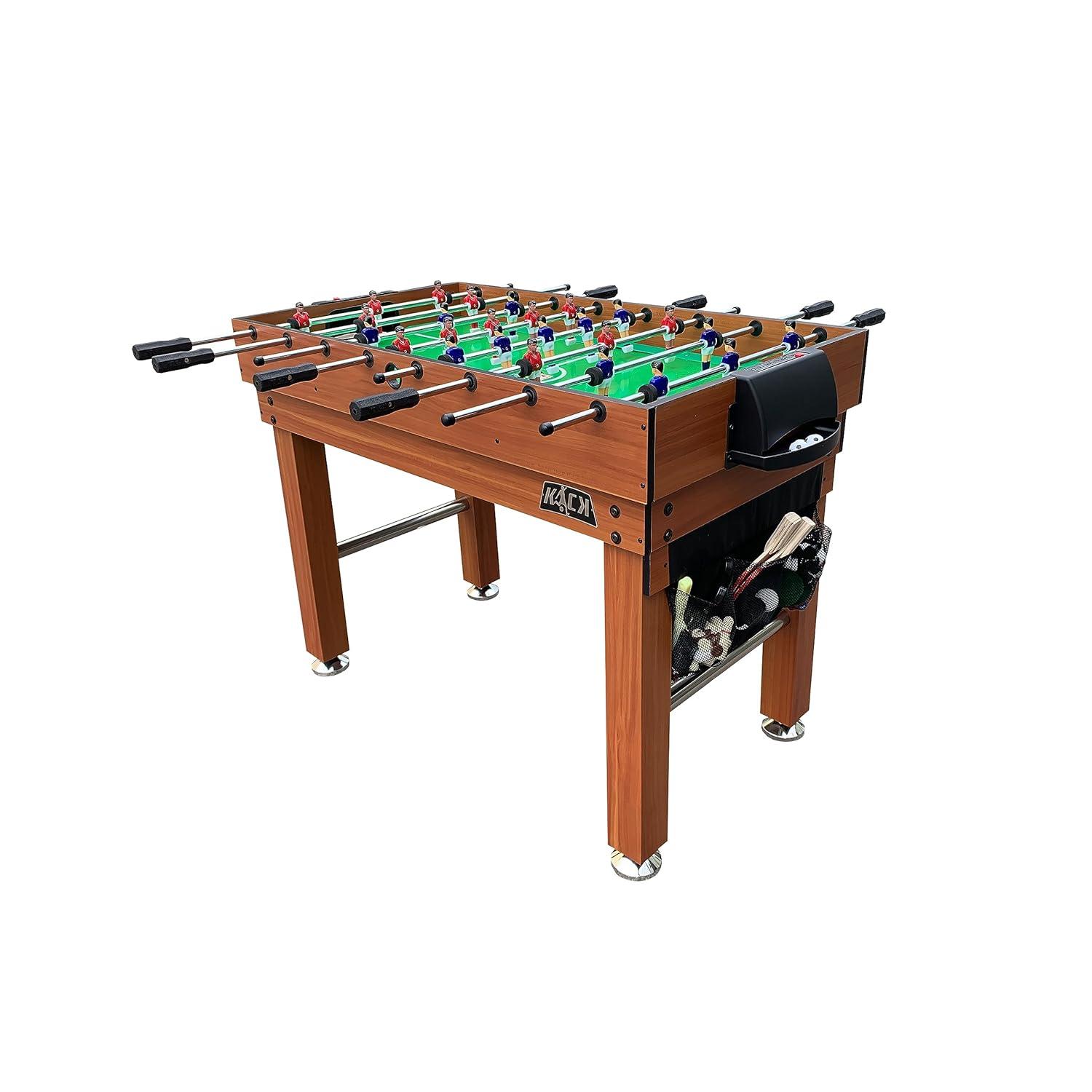 KICK Defender 48″ 10-in-1 Multi-Game Table (Brown) - Combo Game Table Set - Foosball, Billiards, Glide Hockey, Ice Hockey, Table Tennis, Chess, Backgammon, Draughts, Bowling, Shuffleboard for Family