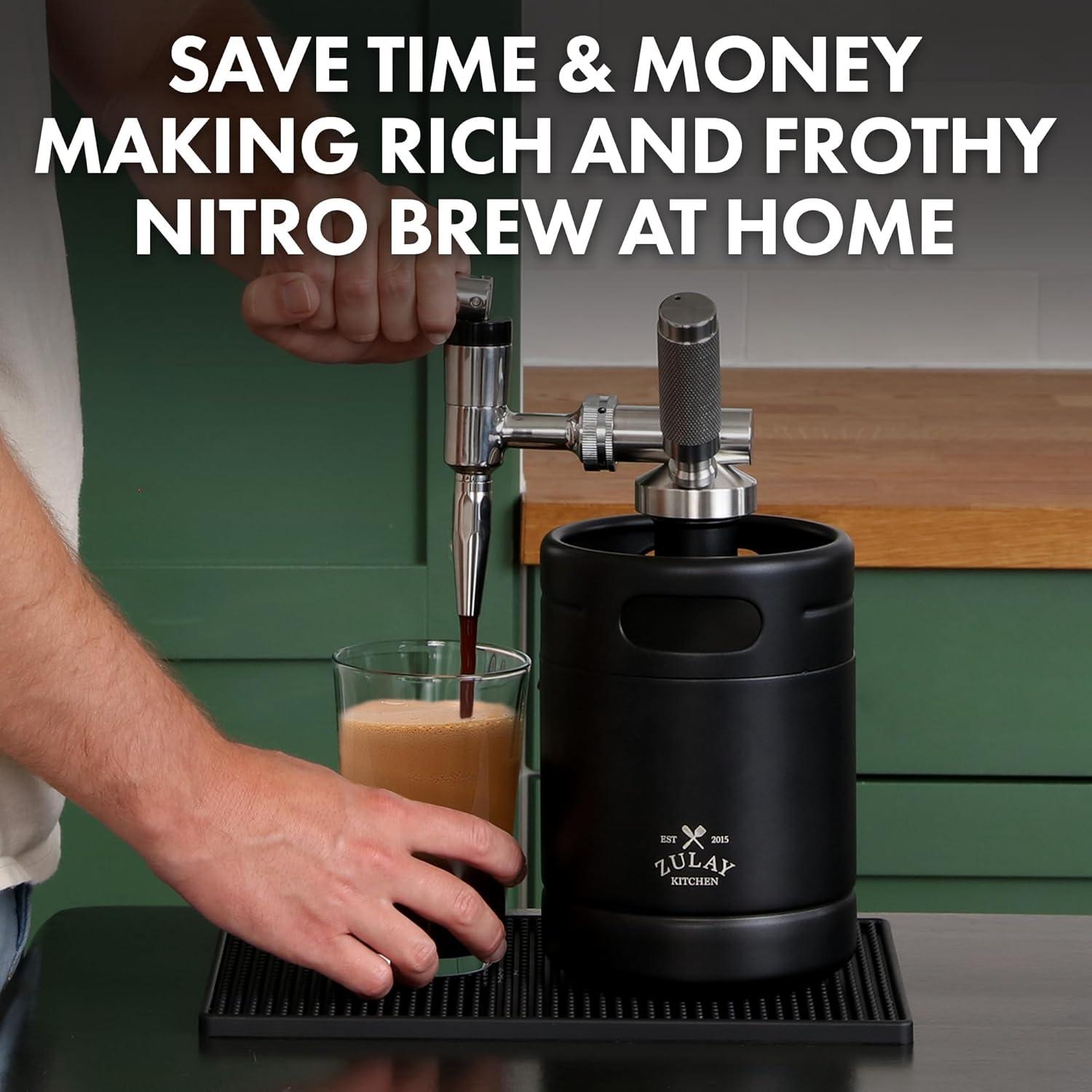 Zulay Nitro Cold Brew Coffee Maker - 64 oz Keg with Creamer Faucet, Collapsible Funnel & Drip Mat
