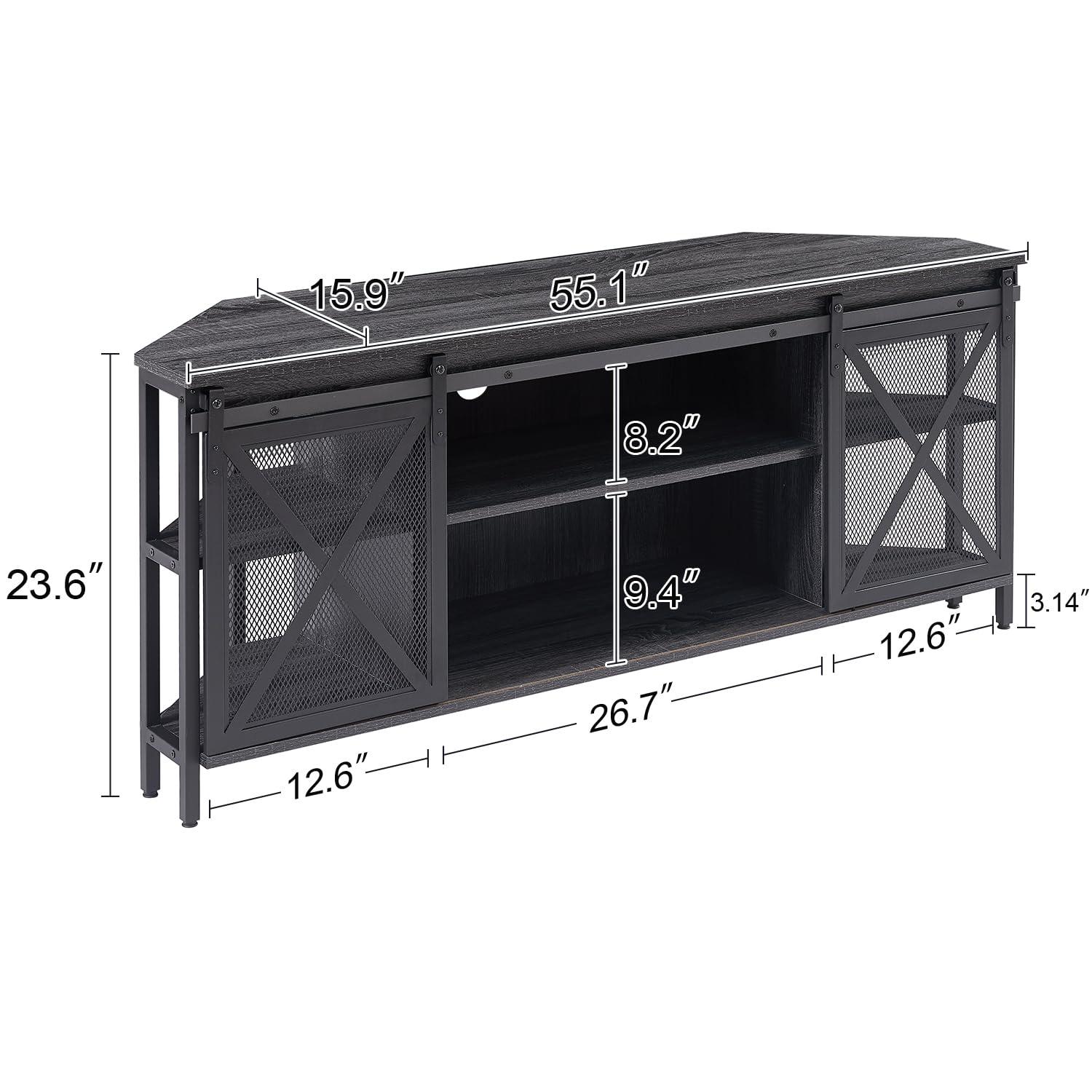 Dextrus Farmhouse Corner TV Stand for TVs up to 55 inch with Power Outlet, Wood Entertainment Center, TV Media Console with Storage, White Oak
