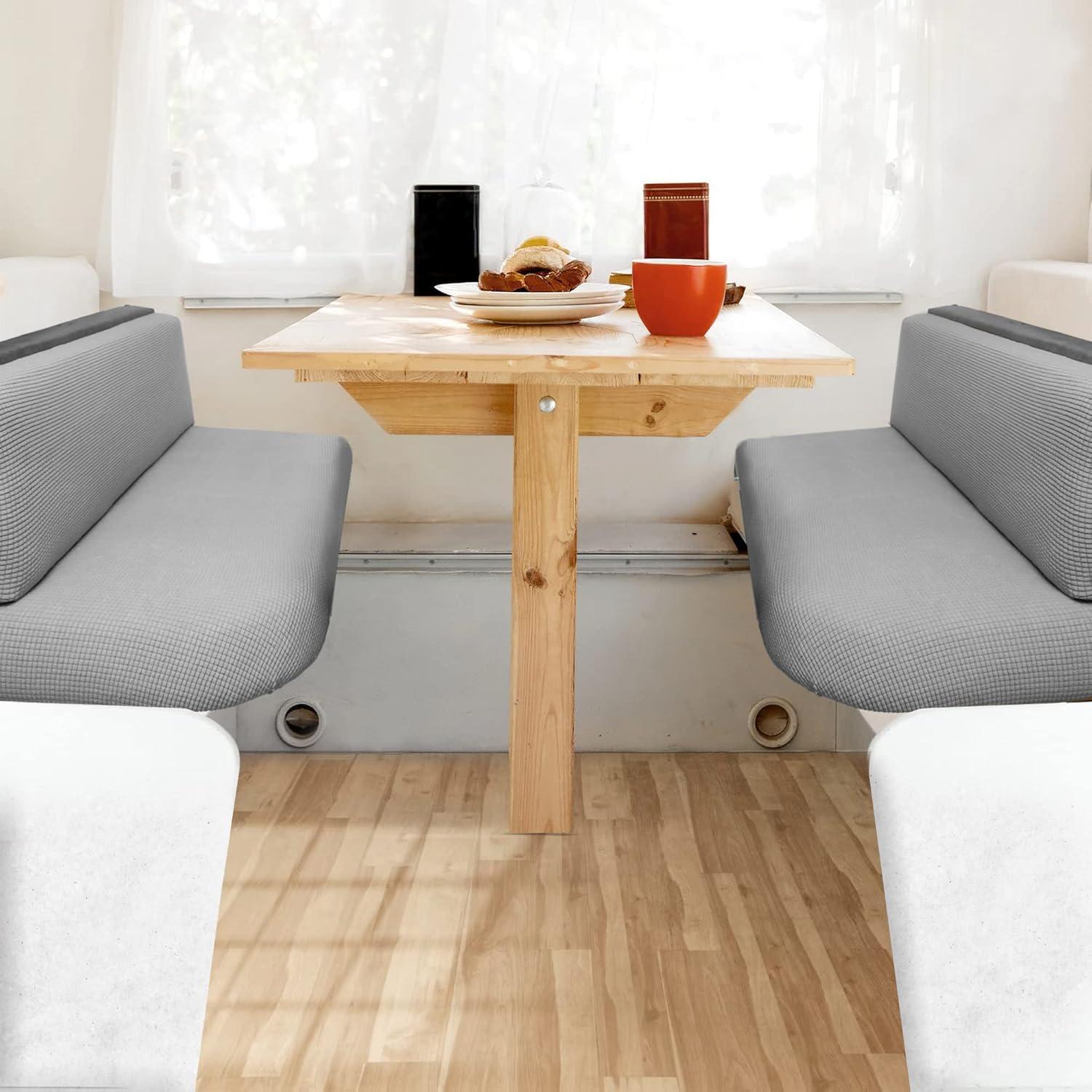 Hudson Comfort RV Dinette Cushion Covers - Microfiber Stretchable Fabric Designed to Fit Wide Variety of Seats - Camper Cushion Slipcovers - Includes 2 Backrest Covers & 2 Bench Covers (Sand, 2 Sets)