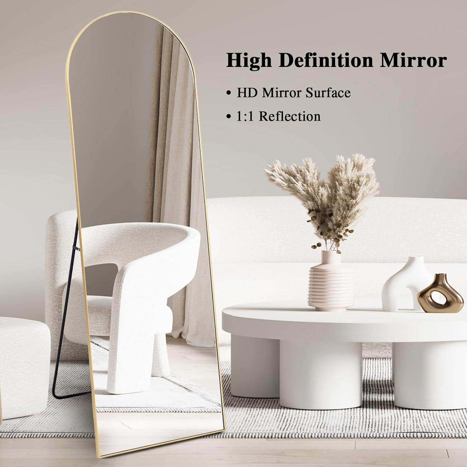 Antok Arched Full Length Mirror, 58"x18" Floor Mirror Freestanding, Floor Standing Mirror Full Body Mirror with Stand for Bedroom, Hanging Mounted Mirror for Living Room Cloakroom,Gold