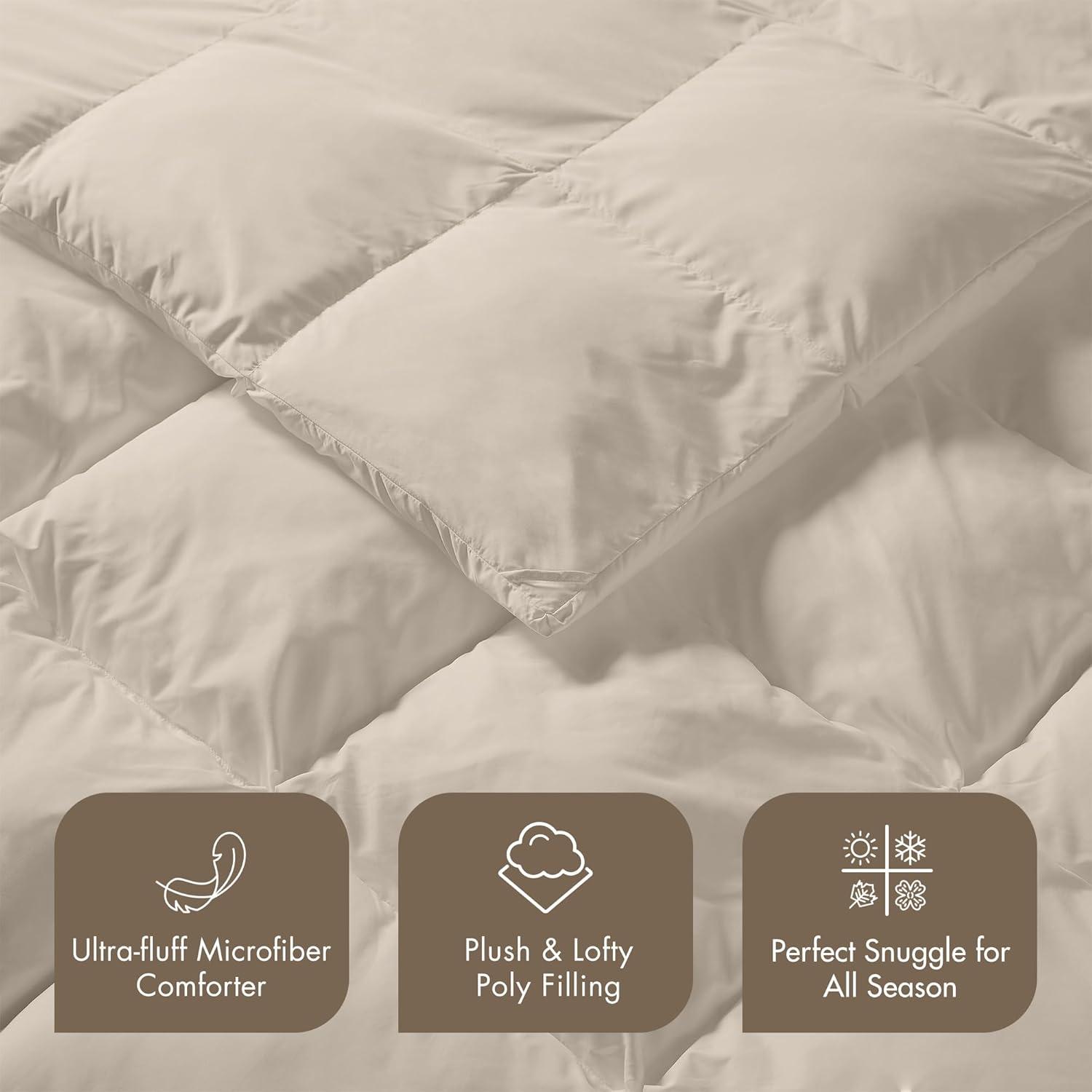 Madison Park Full/Queen Stay Puffed Overfilled Down Alternative Comforter Tan: Ultimate Textile, Cooling, Microfiber Duvet Insert