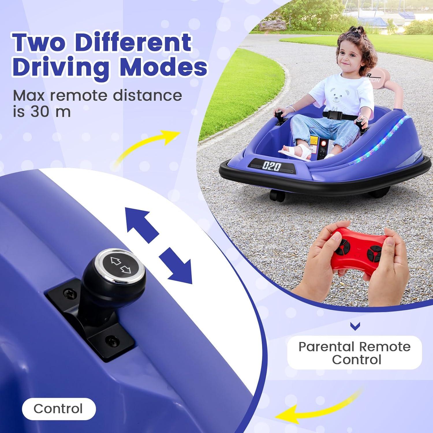 Purple 12V Kids Electric Bumper Car with Remote Control