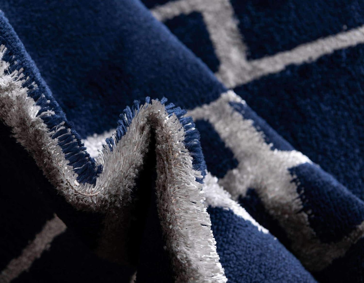 Glam Navy Blue Silver Area Rug