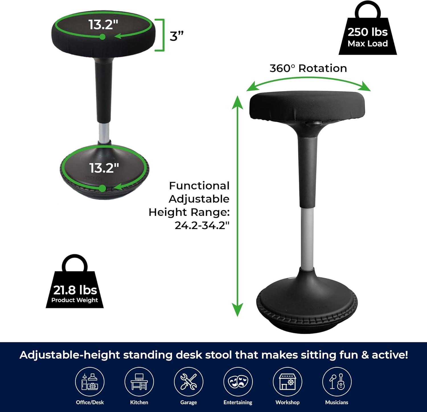 Adjustable Black Wood Swivel Ergonomic Wobble Stool