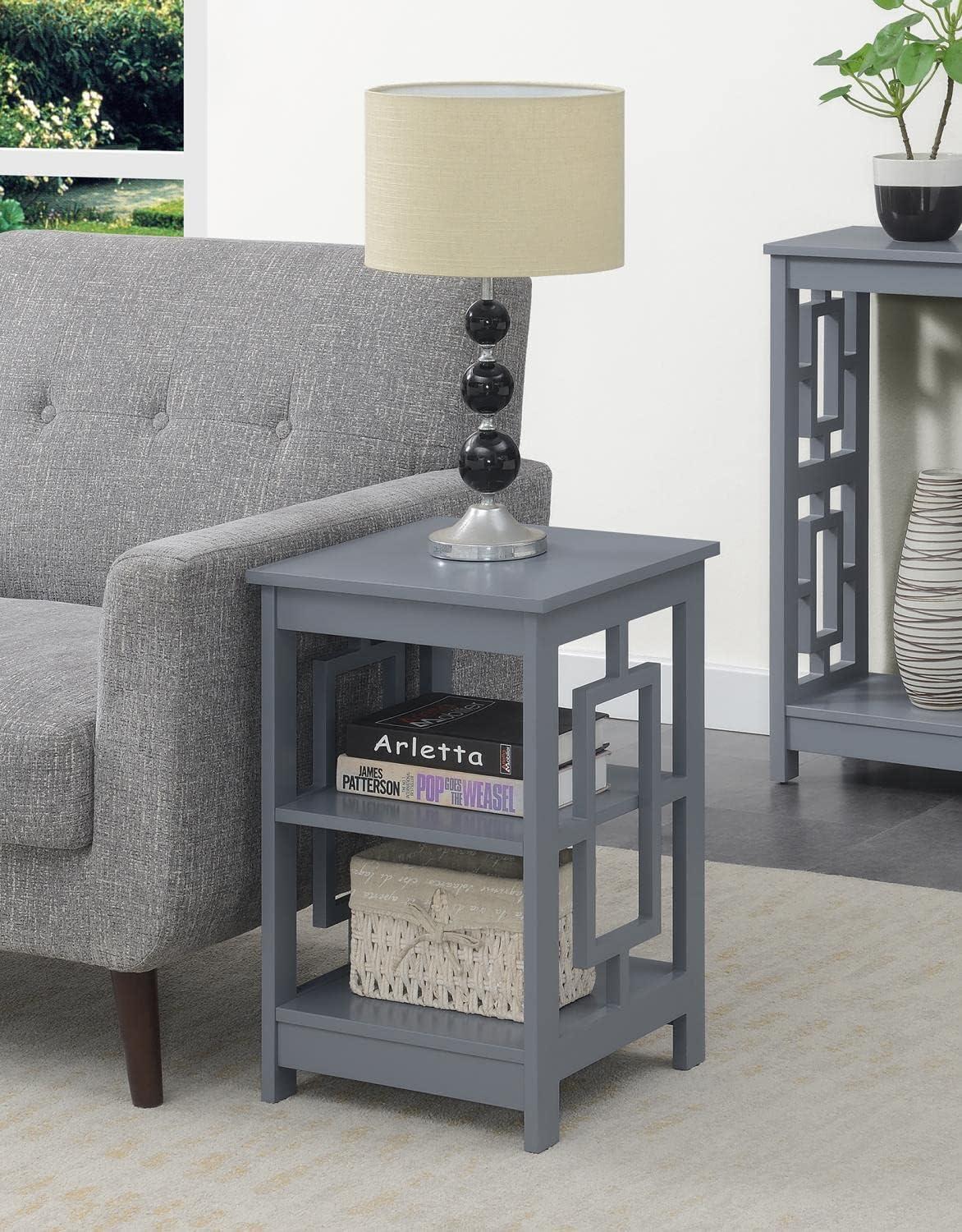 Convenience Concepts Town Square End Table with Shelves in Gray Wood Finish