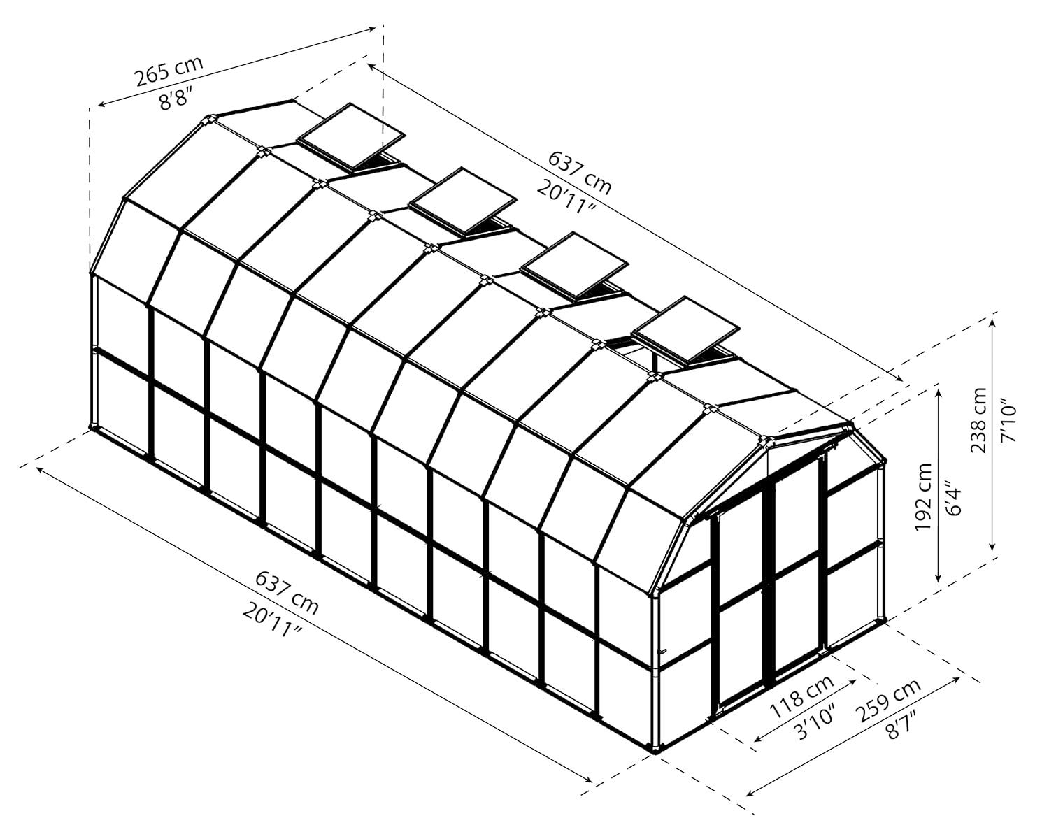 Palram - Canopia Grand Gardener 8' x 16' Clear Walk-In Greenhouse - Green - with 3 Roof Vents