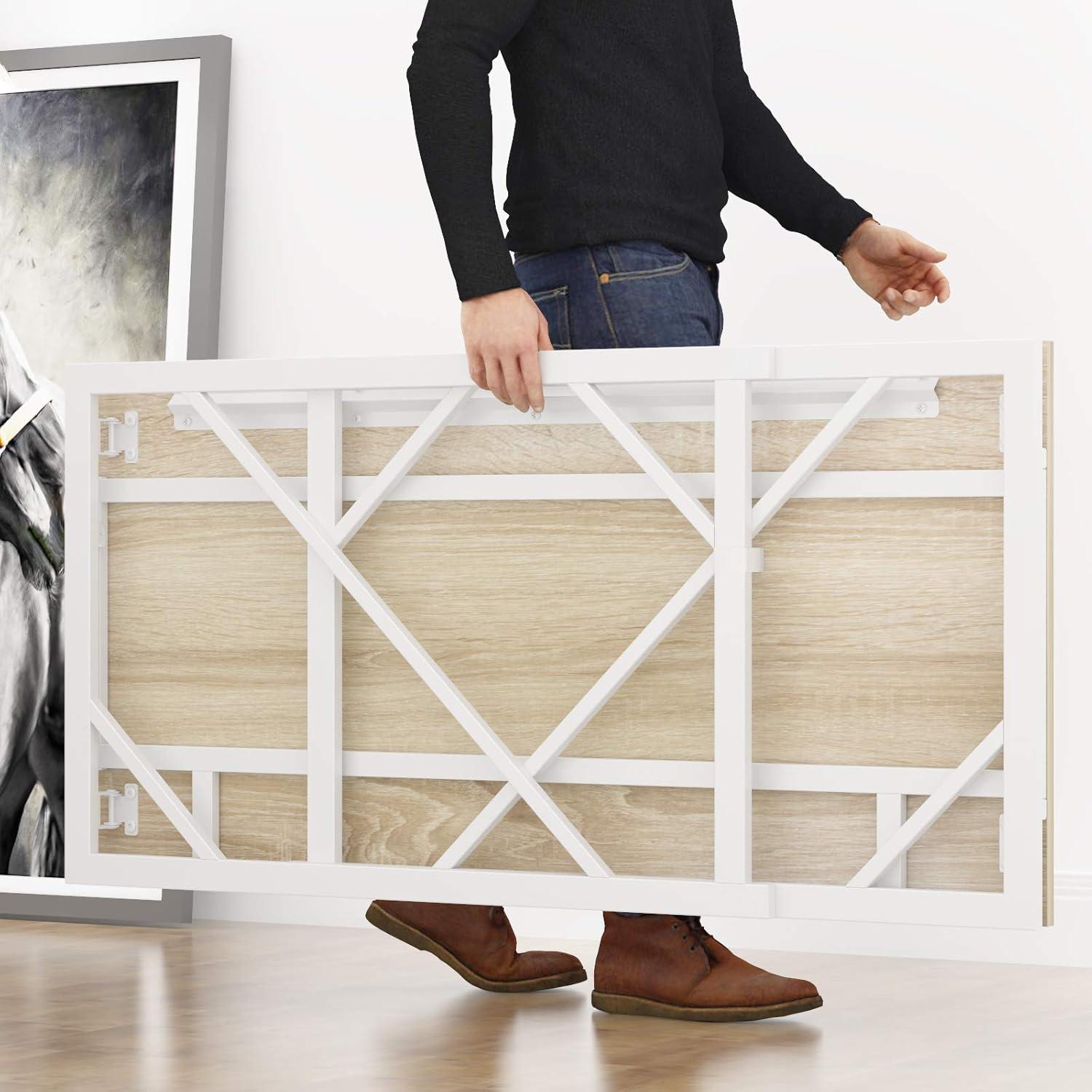 Beige Foldable Rectangular Computer Desk with Steel Frame