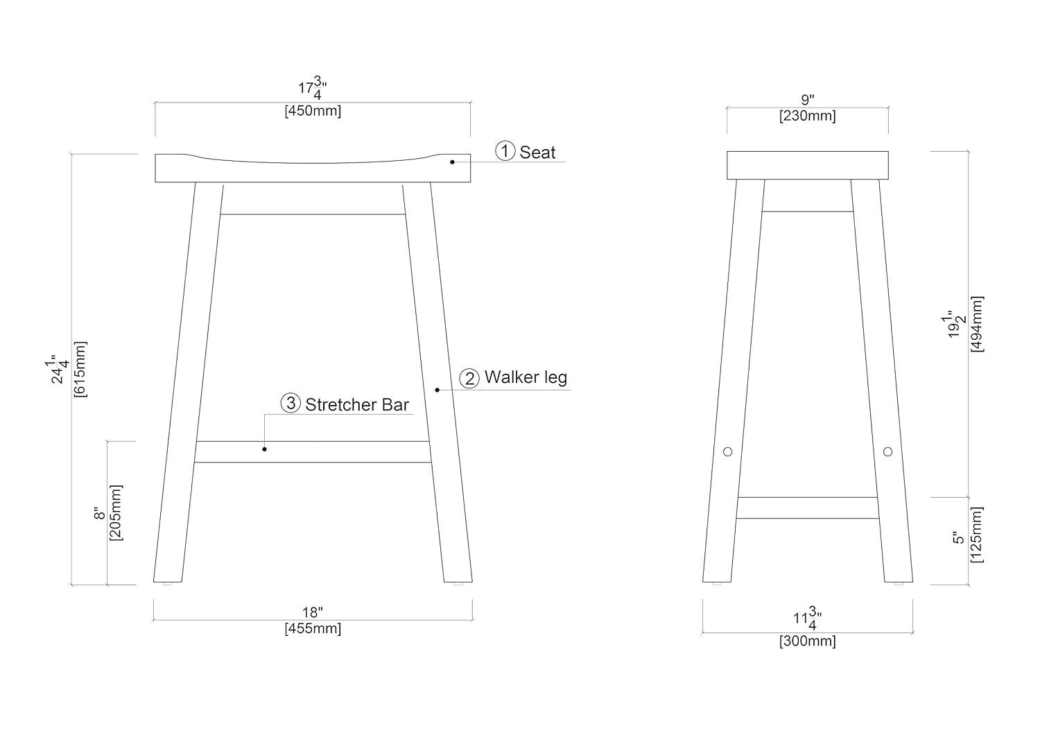 Boraam 24" Sonoma Saddle Counter Height Barstool Barnwood: Wood Frame, Fixed Seat, Farmhouse Style