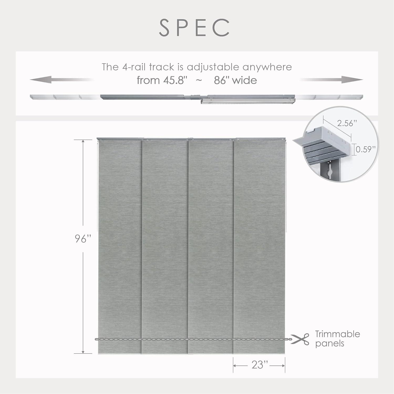 GoDear Design Adjustable Sliding Panel Track Blind 45.8"- 86" W x 96" H, Vertical Blinds, Semi-sheer, Moonstone