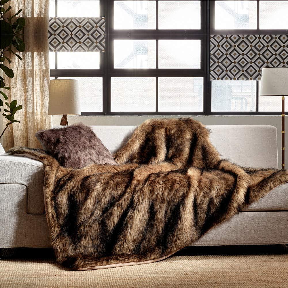 Queen Size Brown Faux Fur Throw Blanket