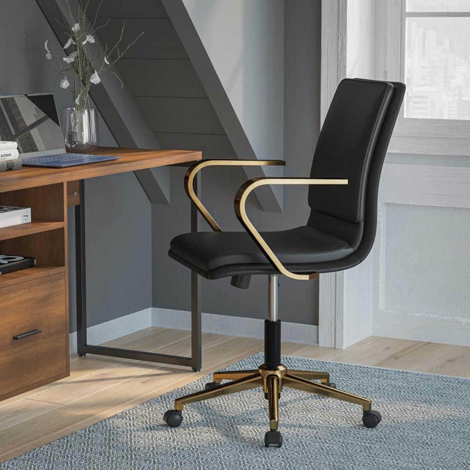 Flash Furniture James Mid-Back Designer Executive Upholstered Office Chair with Brushed Metal Base and Arms