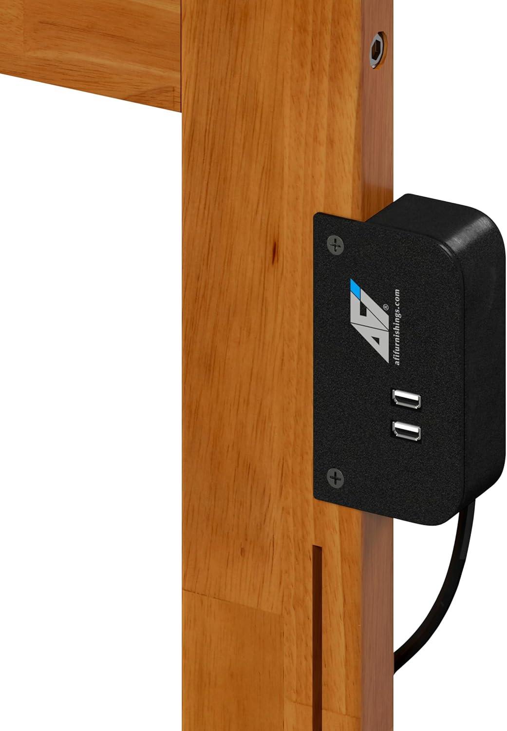 AFI Furnishings Mission Full Solid Wood Headboard with Attachable Charger in Light Toffee