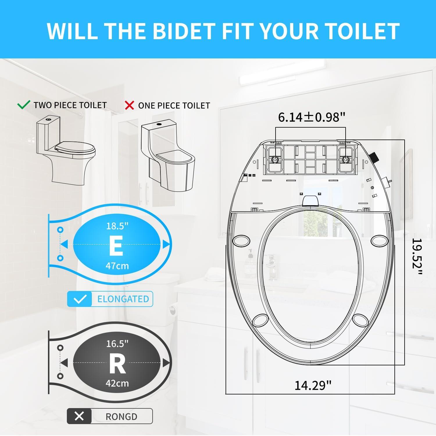 Slim White Non-Electric Plastic Bidet Seat for Elongated Toilets