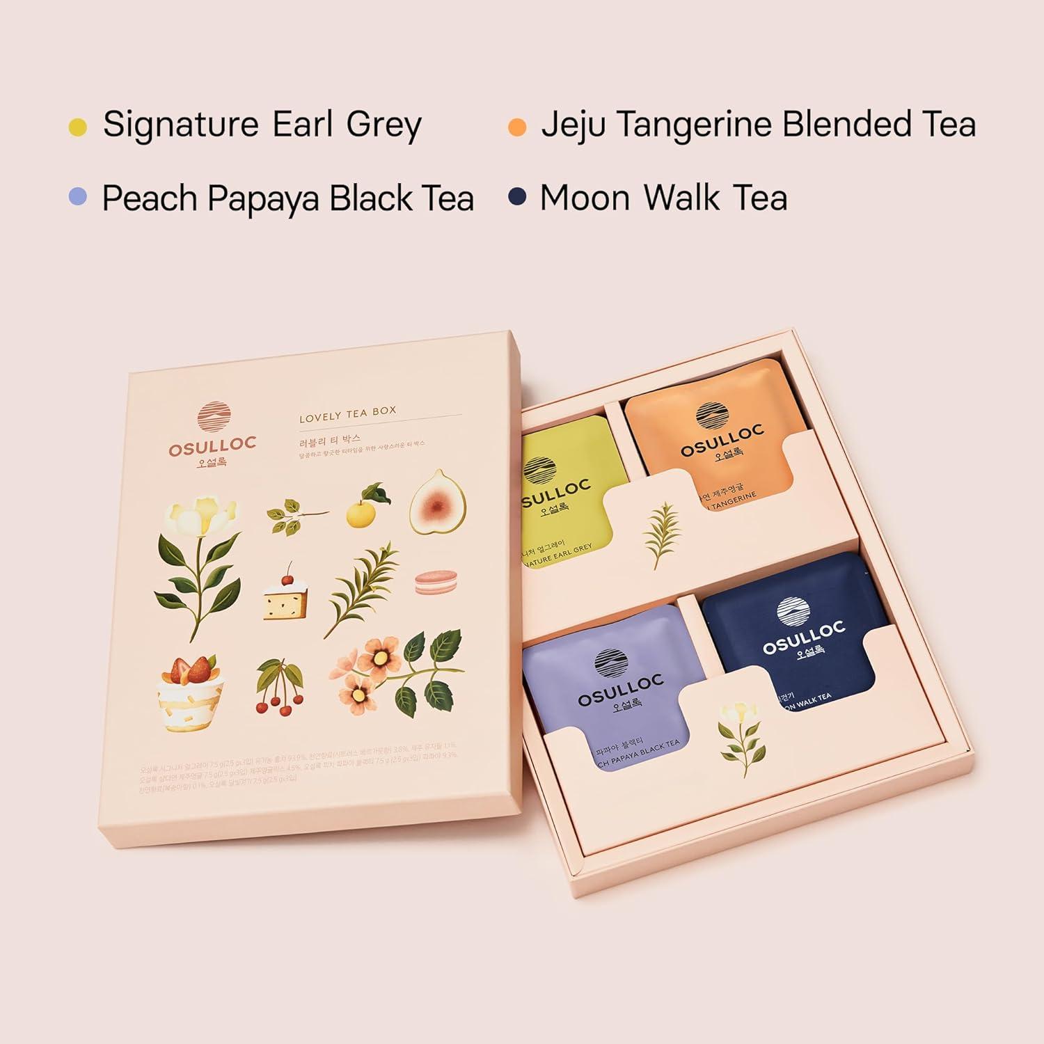 OSULLOC Lovely Tea Gift Box Set (12 count, 4 flavors x 3 EA) | Premium Blended Tea from Jeju | Korean Tea Sampler | Fruit Tea Variety Pack | Pyramid Tea Bag Series