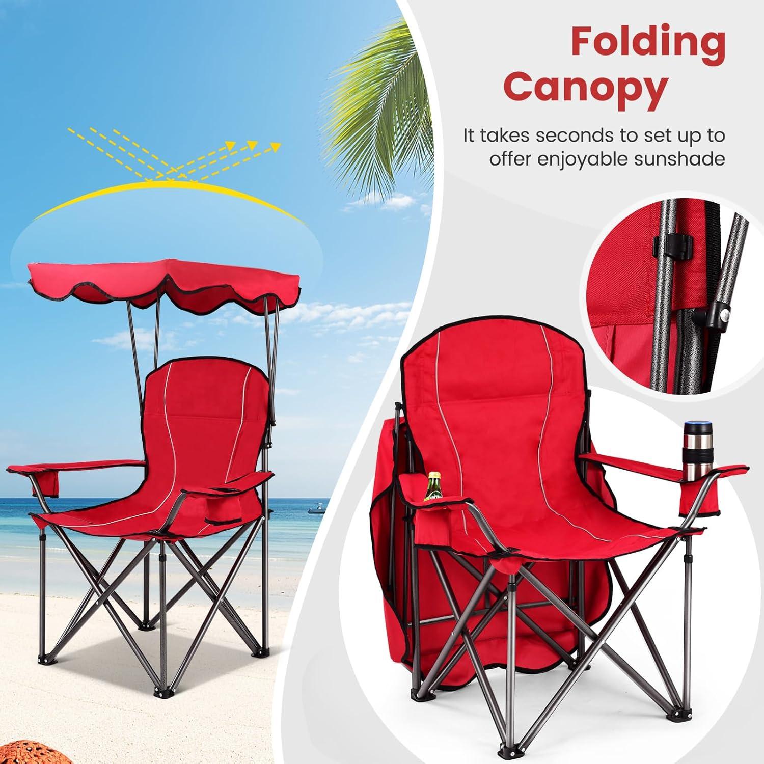 Arlmont & Co. Portable Folding Beach Canopy Chair With Cup Holders