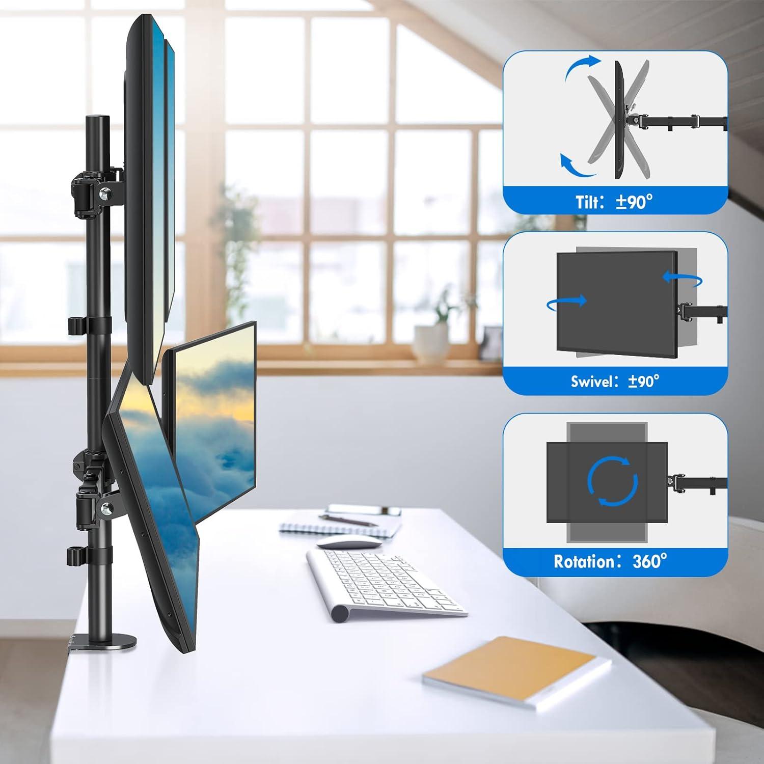 Black Quad Monitor Desk Mount for 13 to 32 Inch Screens