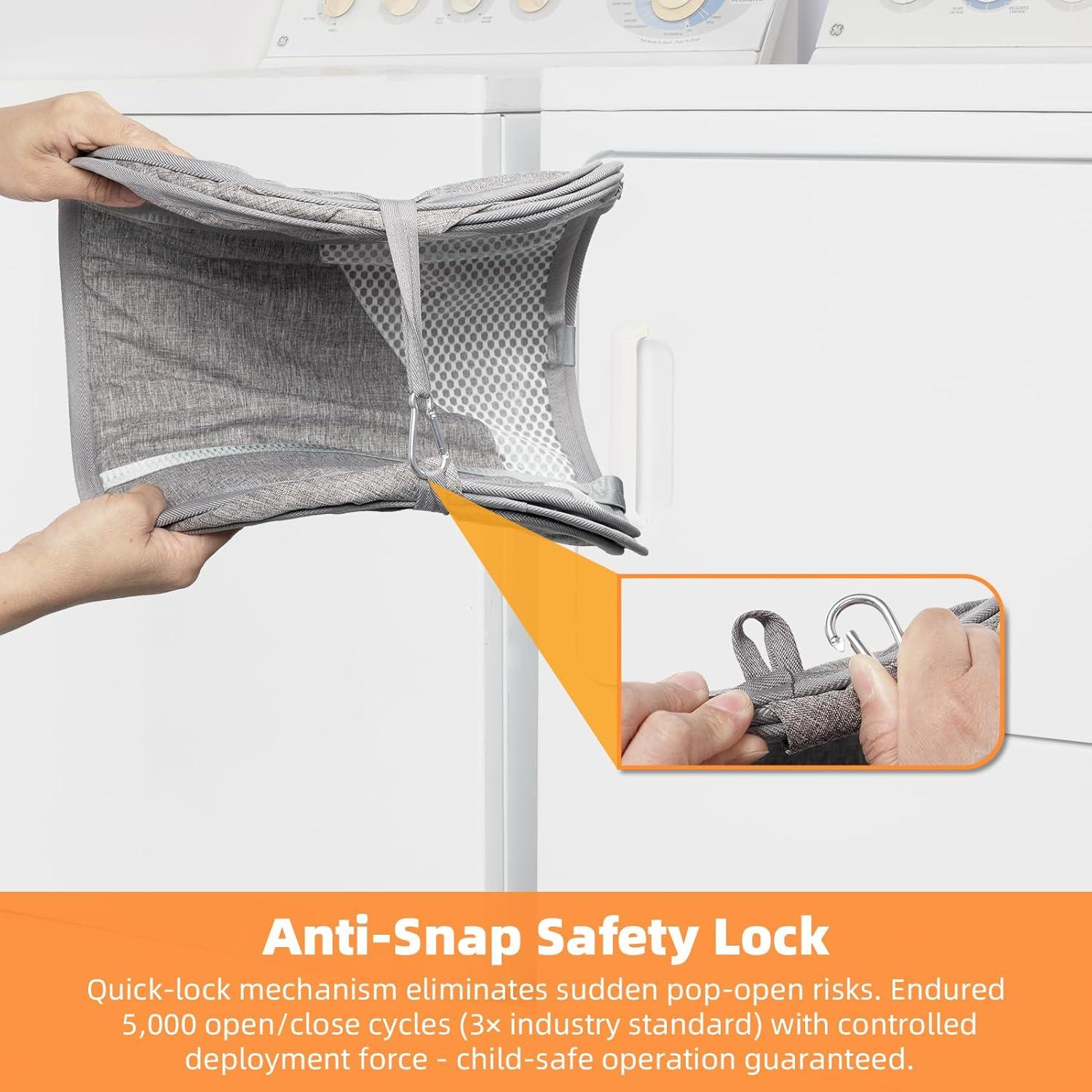 Pop-Up Laundry Hamper with Reinforced U-Shaped Handle - 1.5 Load Capacity Collapsible Basket, Magnetic Closure, Anti-Snap Safety Design, Fits in Washer/Dryer Gaps