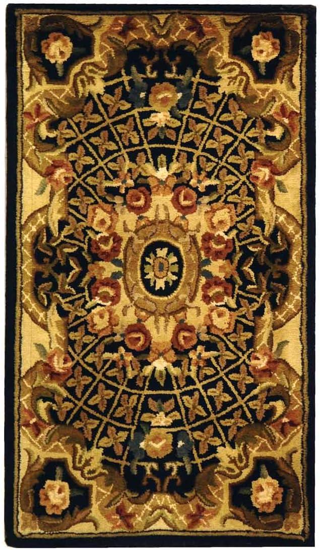 SAFAVIEH Classic Chandler Floral Bordered Wool Area Rug, Black/Gold, 2'3" x 4'