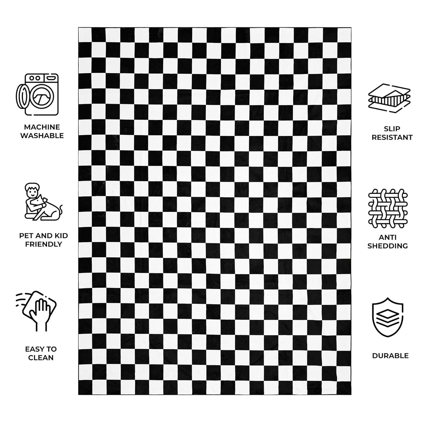 Luxe Weavers Checkered Black and White Geometric 8x10 Area Rug