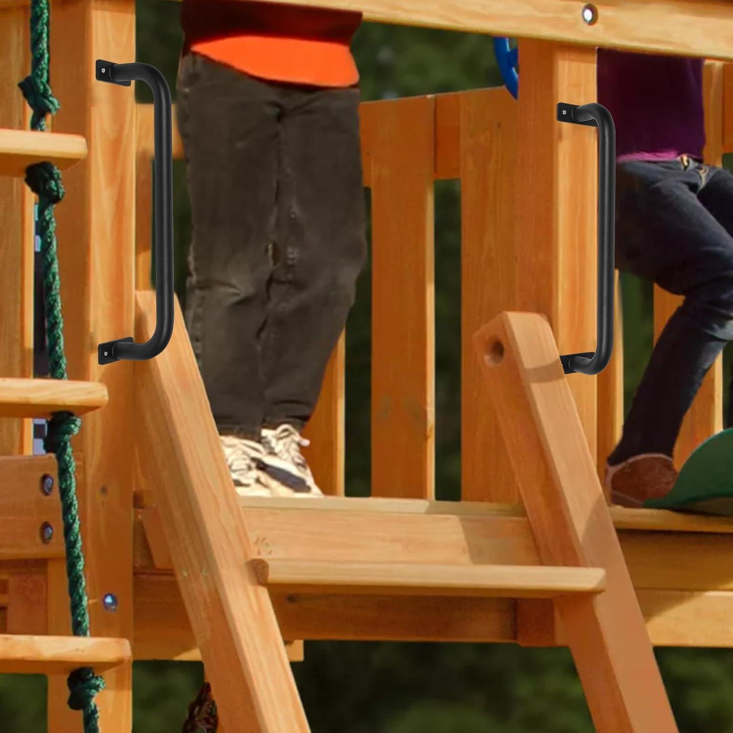 ESPETS 2 Pack 17 Inch Matte Black Safety Handles for Playground Equipment - Swing Set Accessories Grab Handles, Playset Hand Grips, Indoor Monkey Bars for Jungle Gym, Playhouse, Climbing Frame