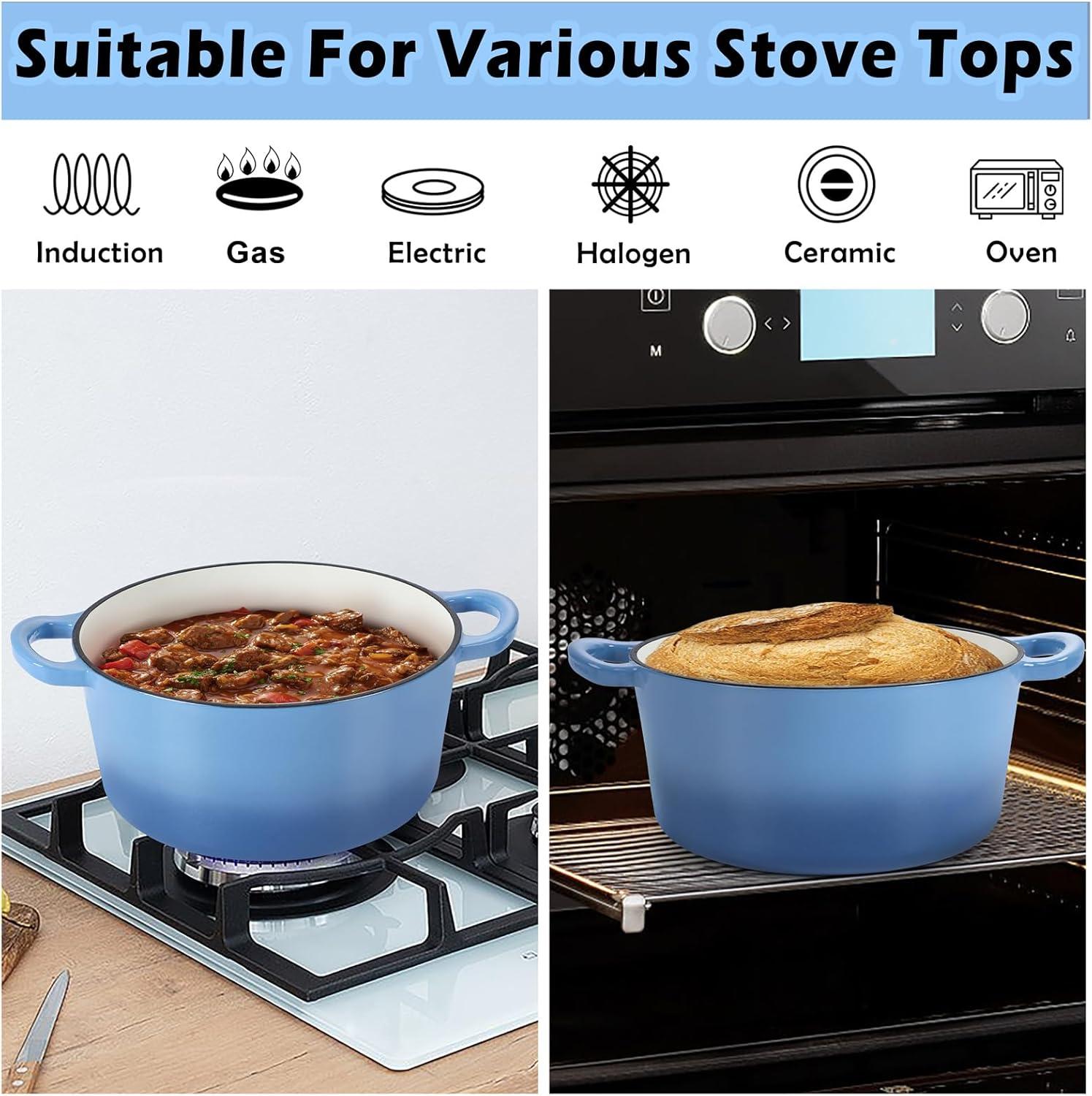 SPECIALTY FLOORING INC Dutch Oven,Enameled Cast Iron Dutch Oven Cooking Pot With Lid & Dual Handles, For Bread Baking Braising Stewing, Heavy Duty & Non Stick, Oven & All Stovetops Safe